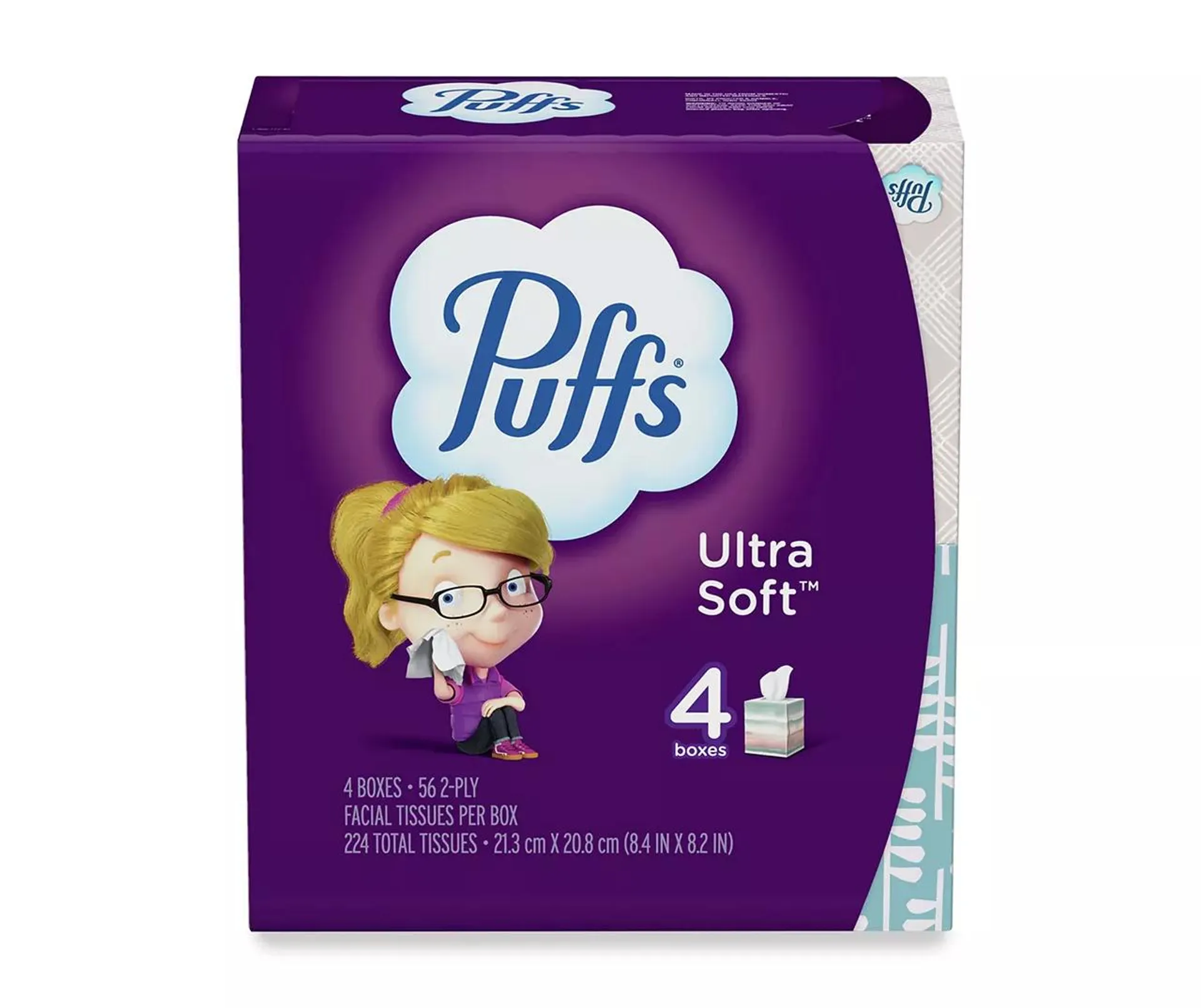 Puffs Ultra Soft Non-Lotion Facial Tissue, 4 Cubes, 56 Facial Tissues per Cube