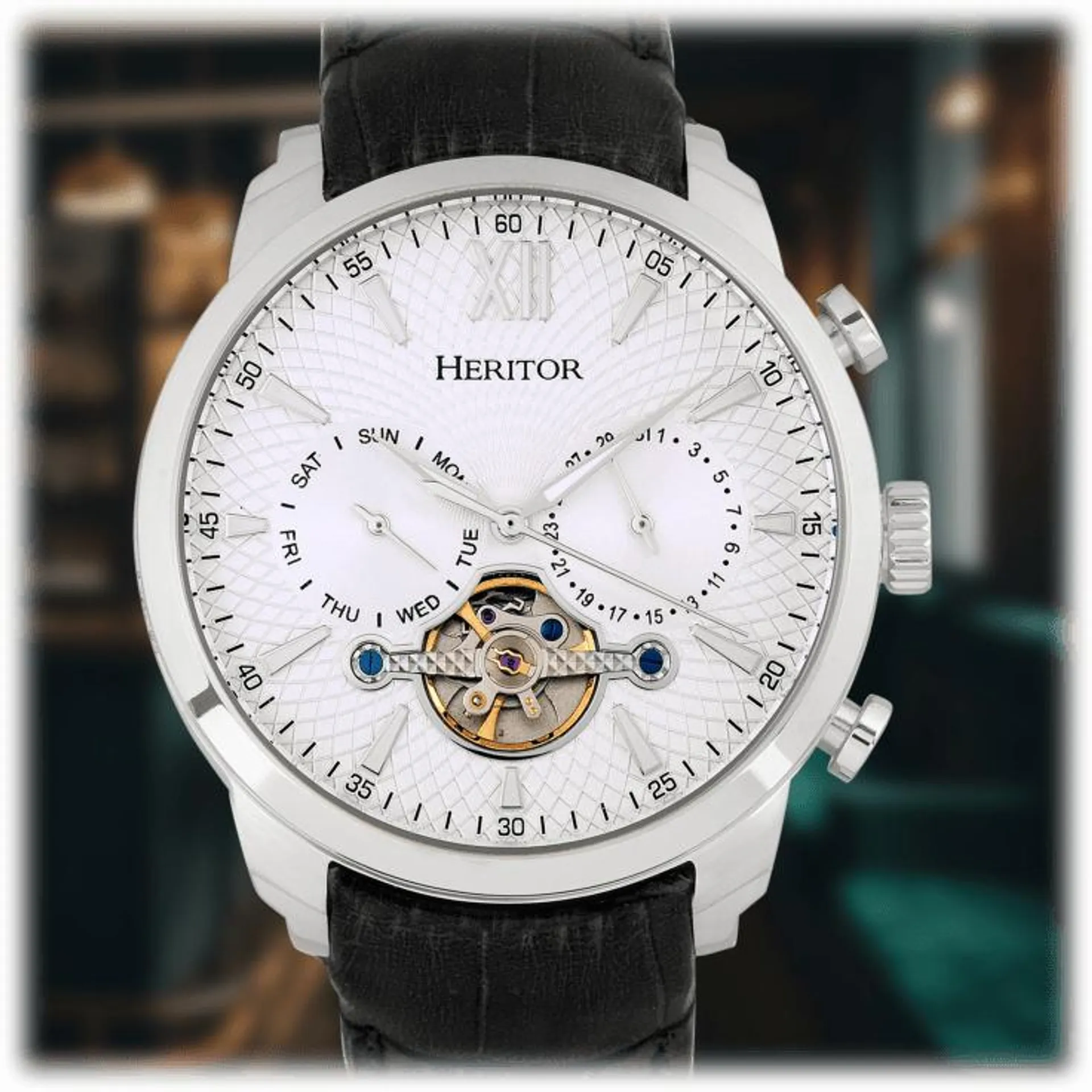 Heritor Arthur Reloj Semi-Esqueleto Automático con Correa de Cuero