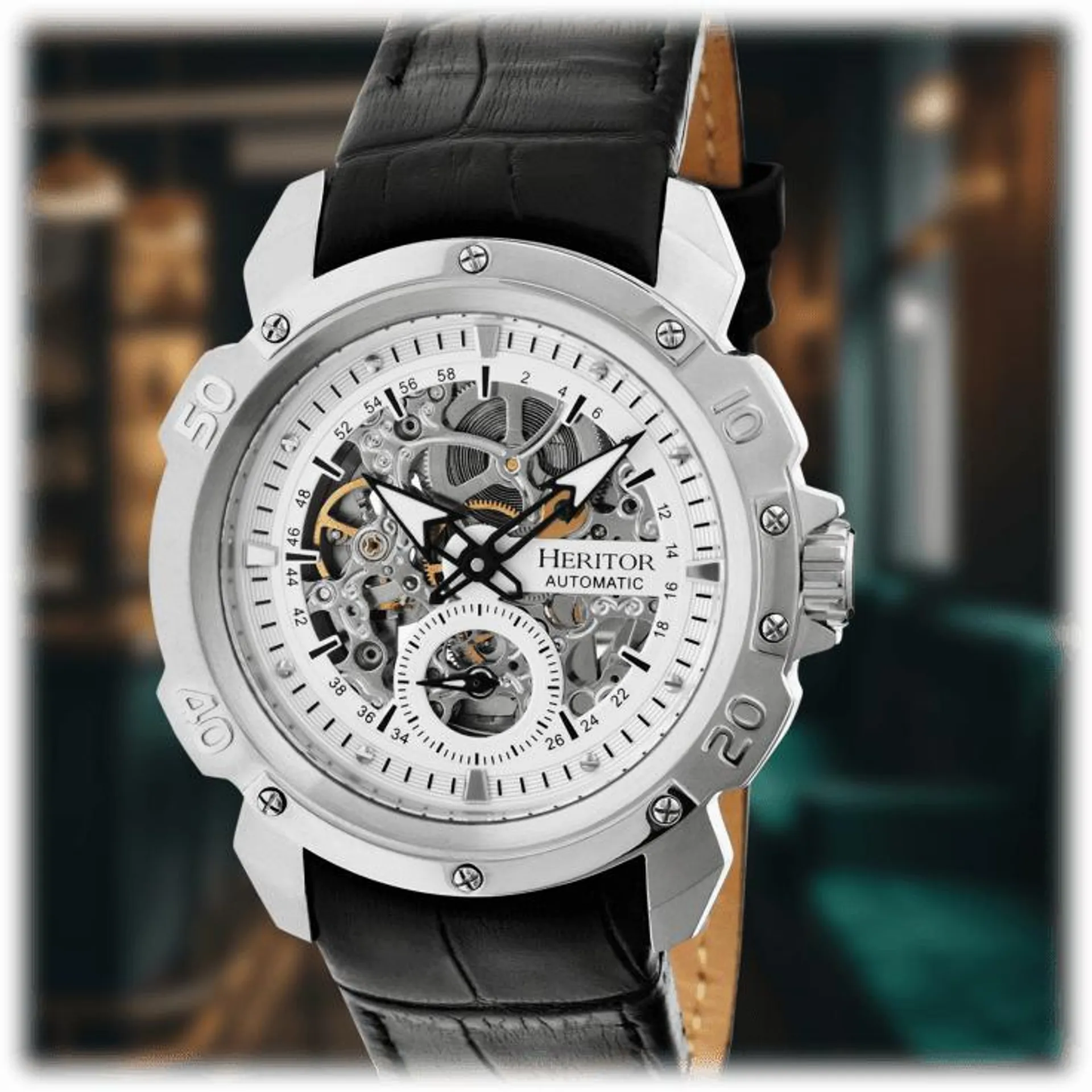 Heritor Conrad Reloj Esqueleto Automático con Correa de Cuero