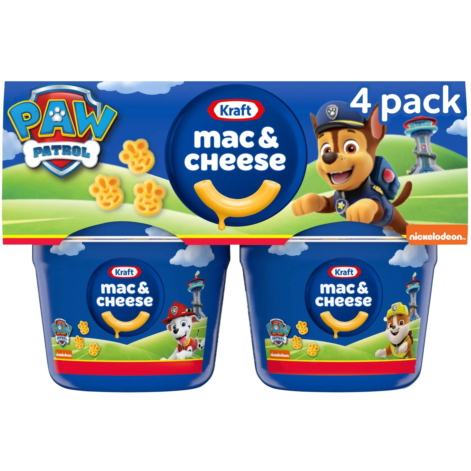 Kraft Mac N Cheese Macaroni and Cheese Cups Easy Microwavable Dinner with Nickelodeon Paw Patrol Pasta Shapes, 4 ct Pack, 1.9 oz Cups