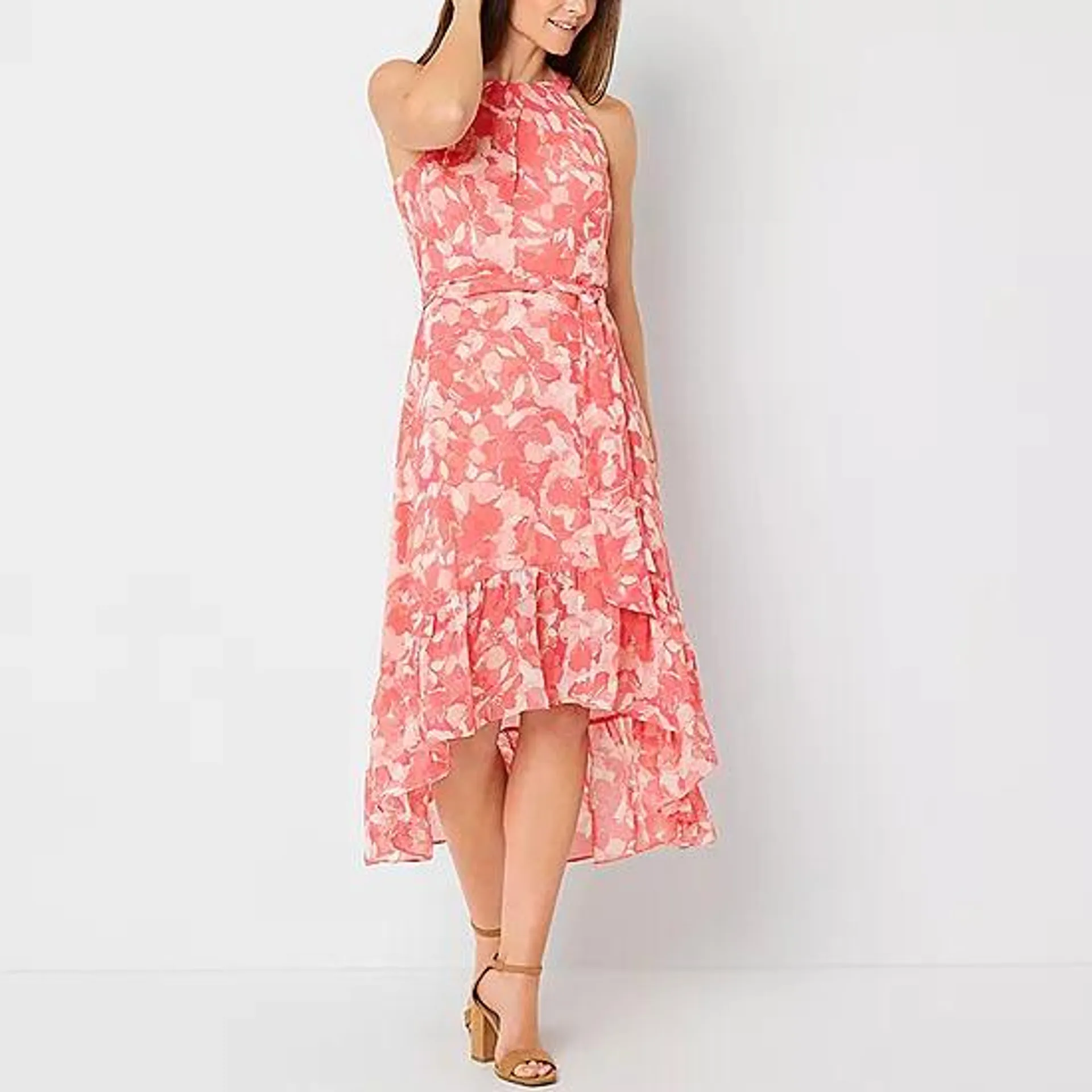 R & K Originals Sleeveless Floral High-Low Fit + Flare Dress