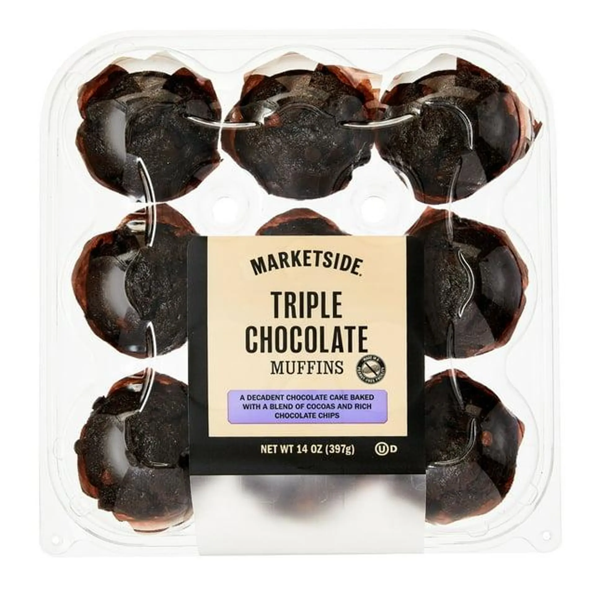 Marketside Triple Chocolate Baked Muffins, 14 oz, 9 Count