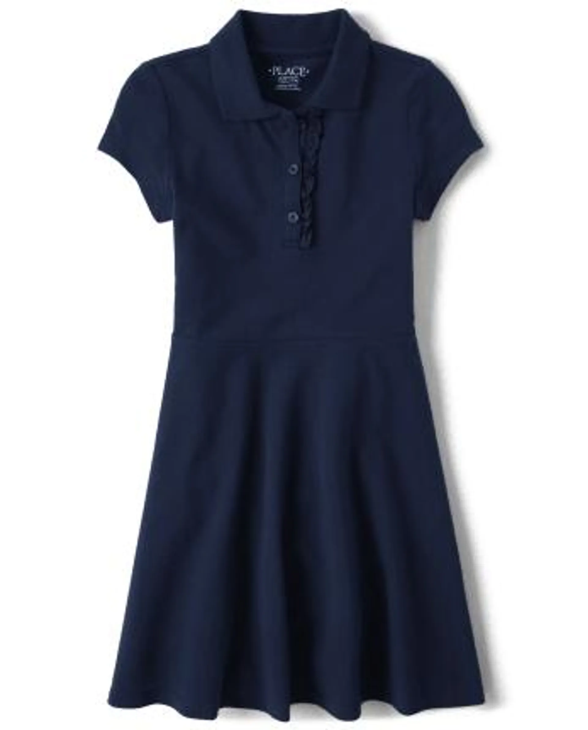 Girls Uniform Ruffle Pique Polo Dress - tidal