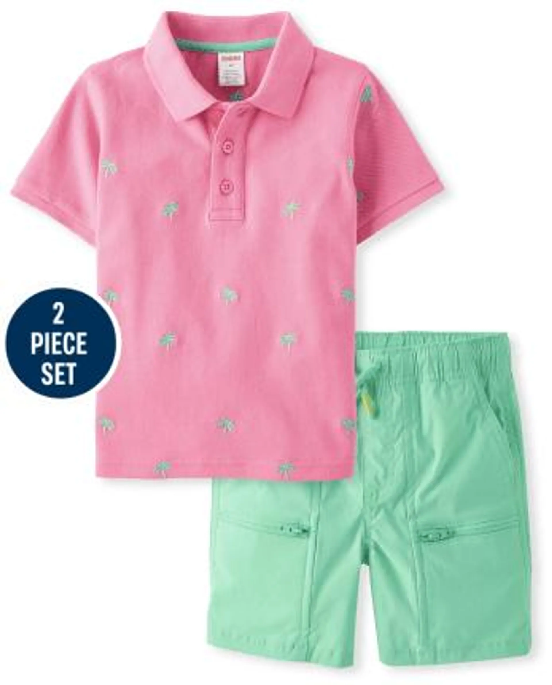 Boys Embroidered Palm Tree 2-Piece Outfit Set - Seaside Palms - multi clr