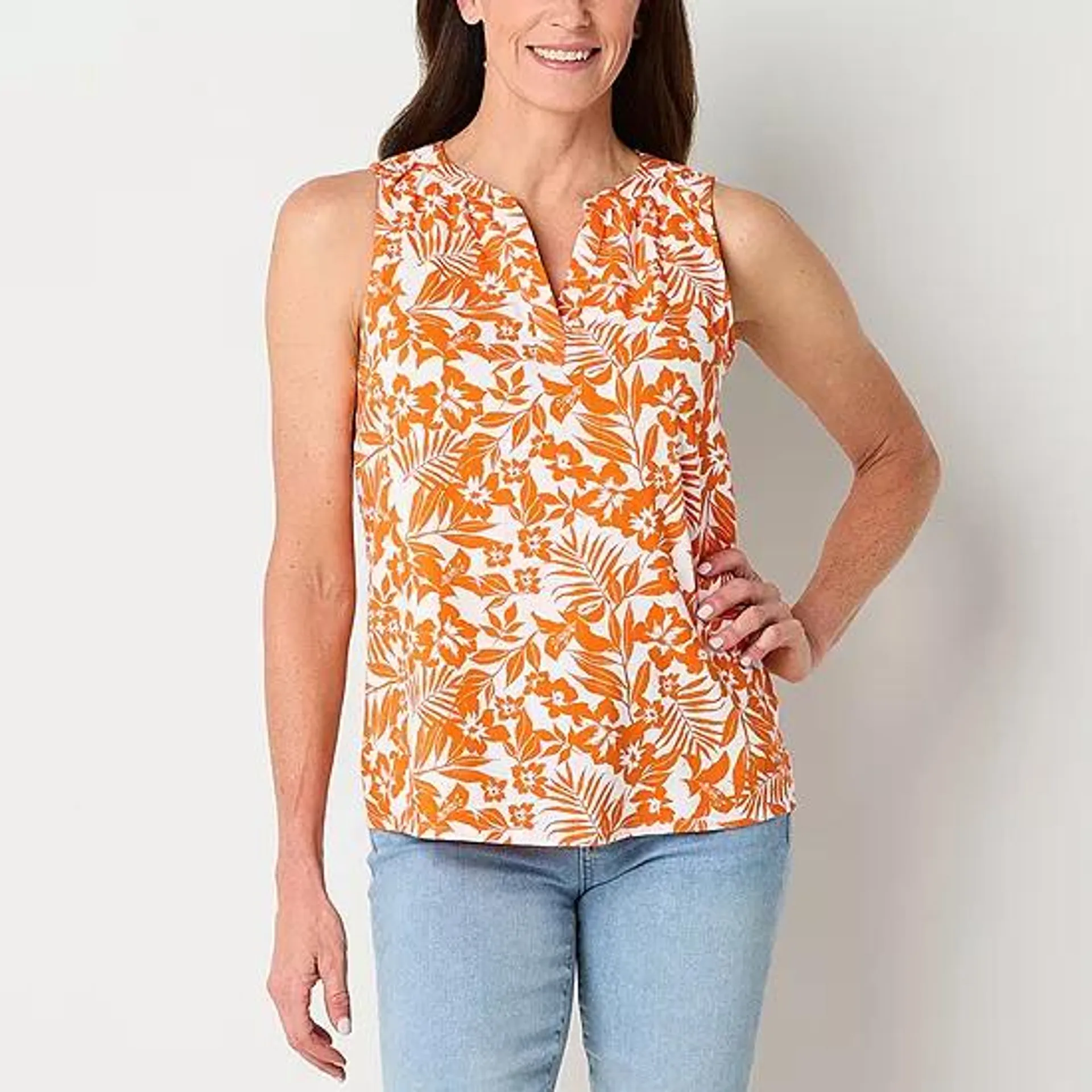 St. John's Bay Womens Y Neck Sleeveless Blouse