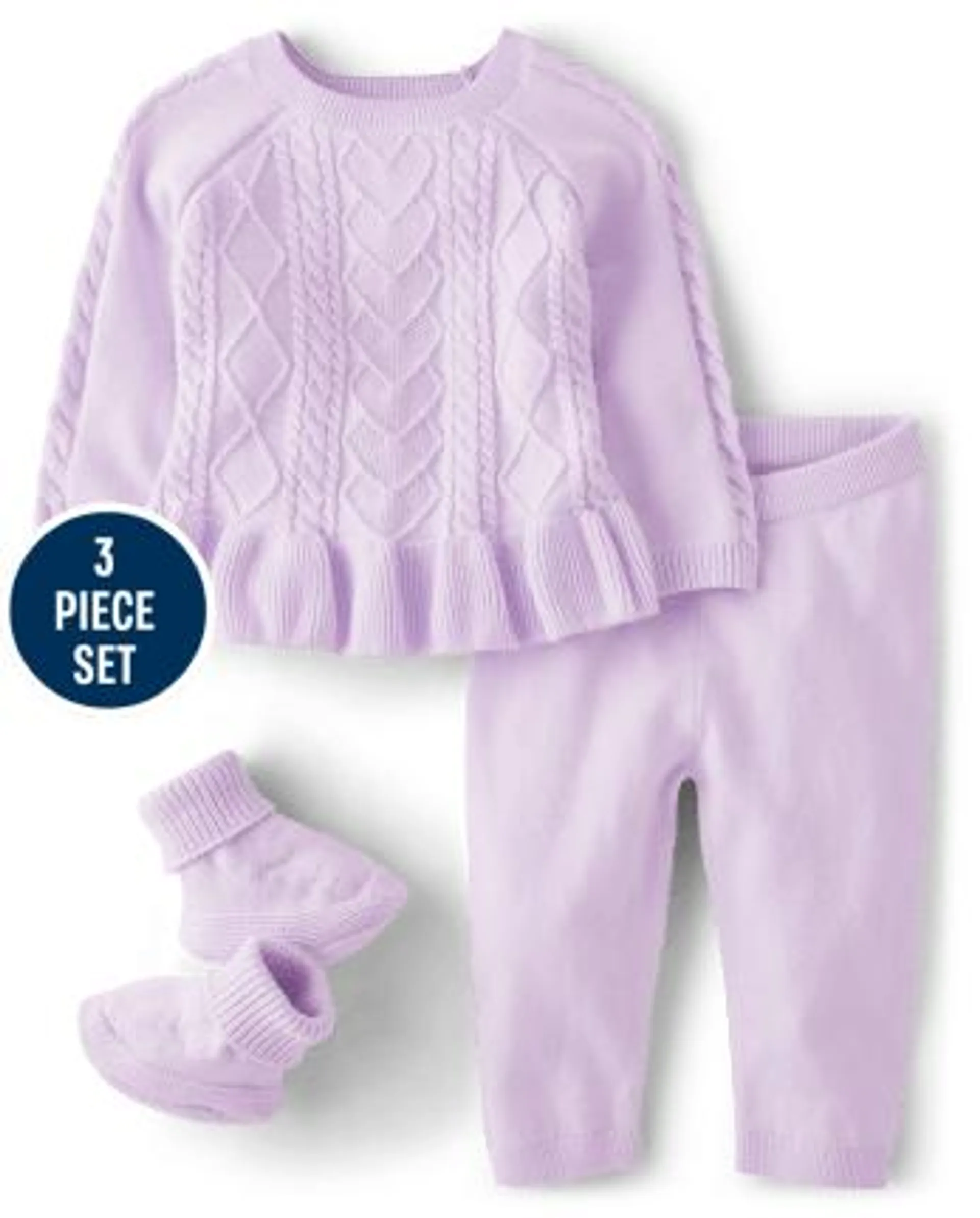 Baby Girls Cable Knit Sweater 3-Piece Outfit Set - Homegrown by Gymboree - lt grape mist