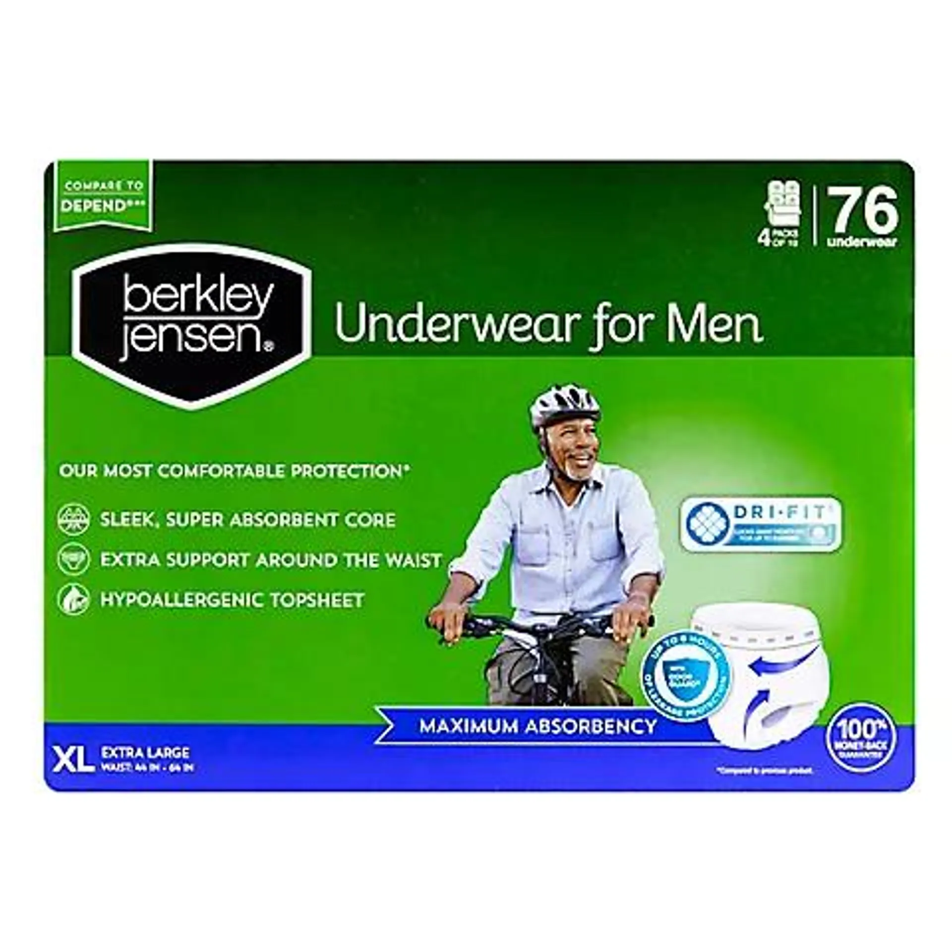 Berkley Jensen Incontinence Underwear for Men - XL, 76 ct.