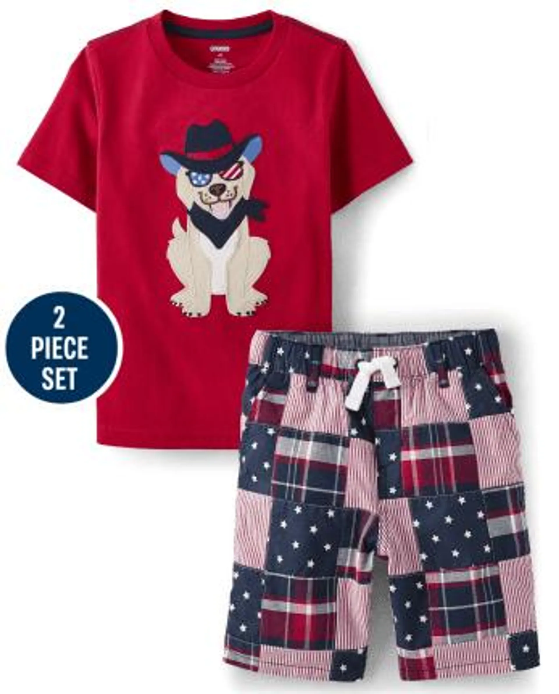 Boys Embroidered Dog 2-Piece Set - American Cutie - multi clr