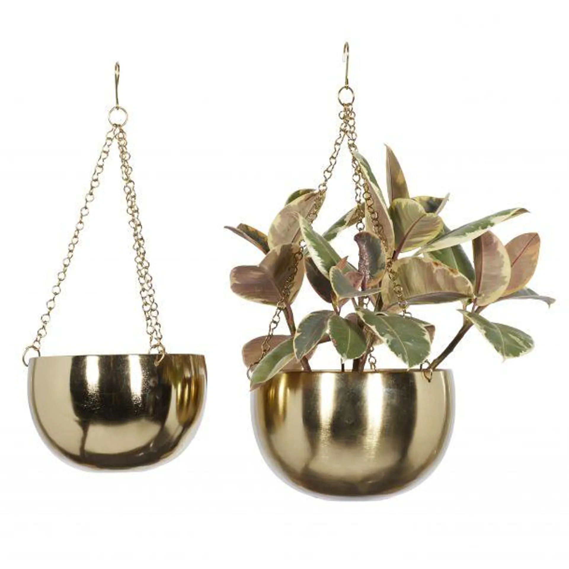 Marisol + Daisy Glam Metal Round Shaped Planter with Hanging Chain (Set of 2) - Gold