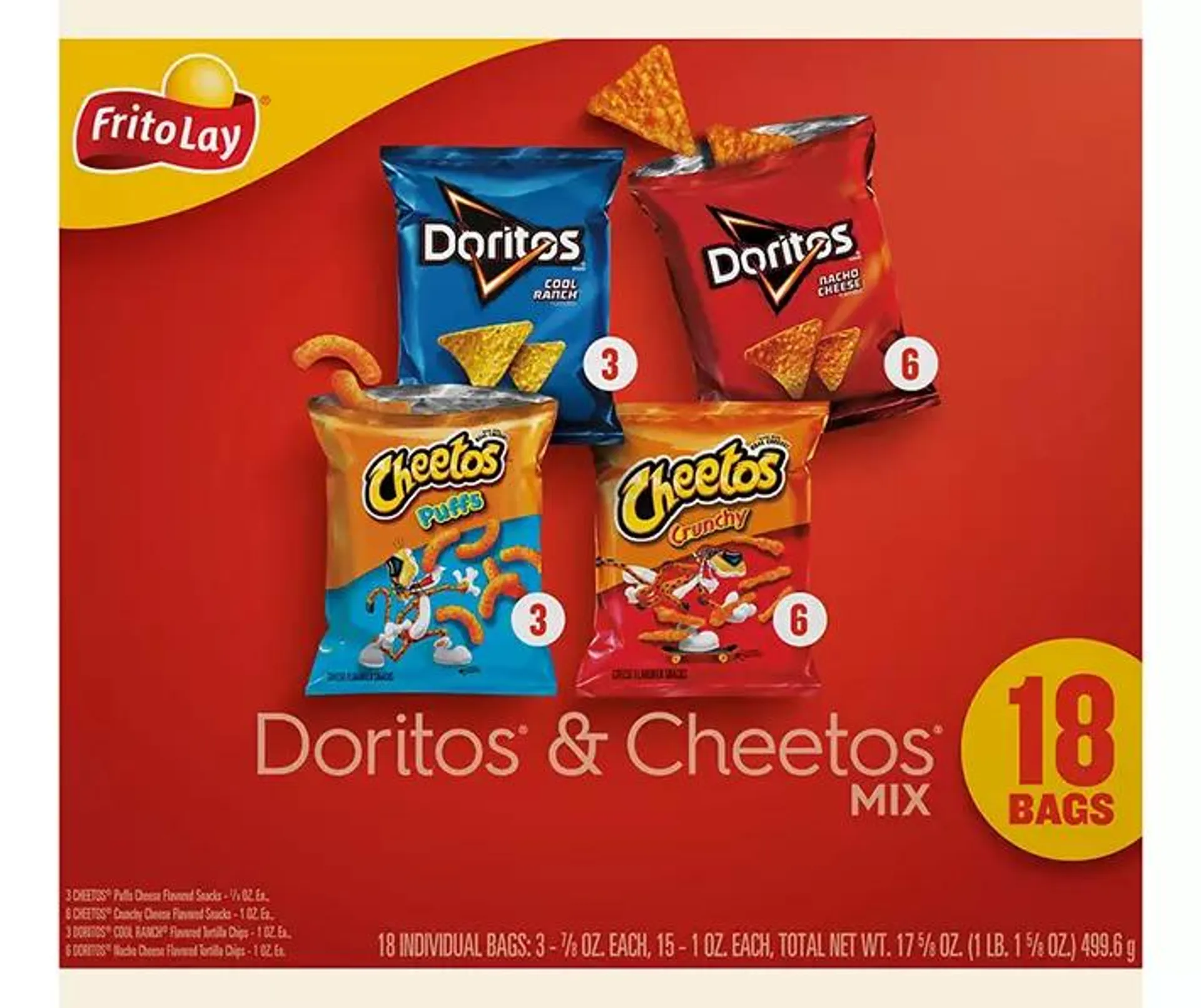 Frito Lay Doritos & Cheetos Mix Assorted Snacks, 18-Count