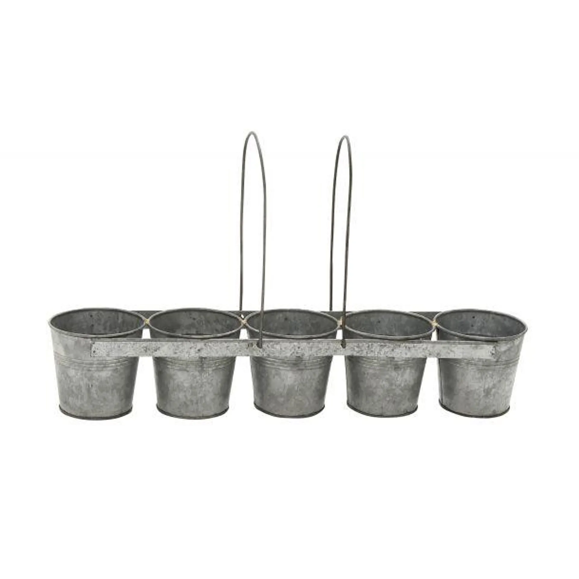 CosmoLiving by Cosmopolitan Farmhouse 23" Metal 5-Pail Planter with Arched Handle - Gray