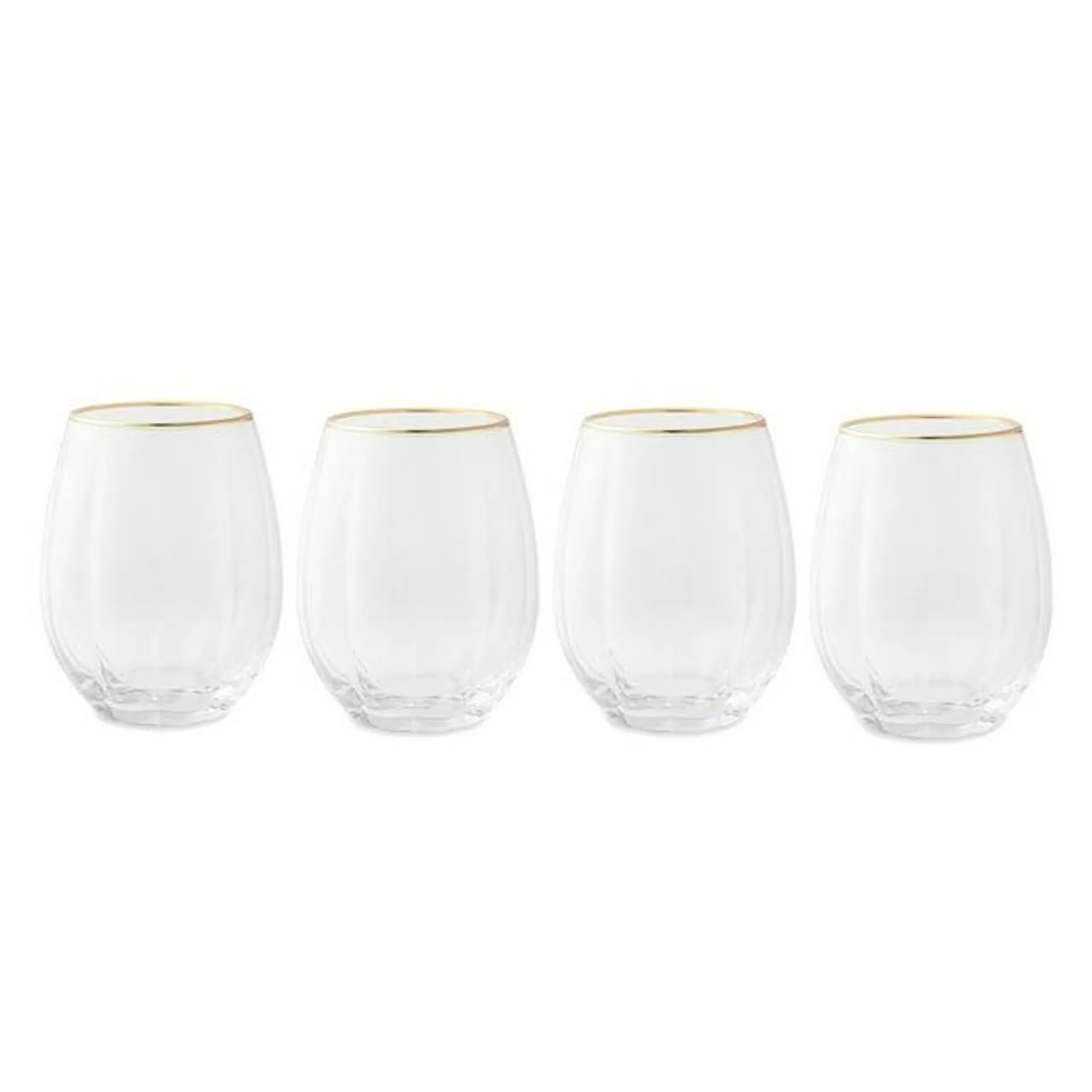 Thyme & Table 4-Pack Scalloped Stemless Wine Glass Set with Gold Trim