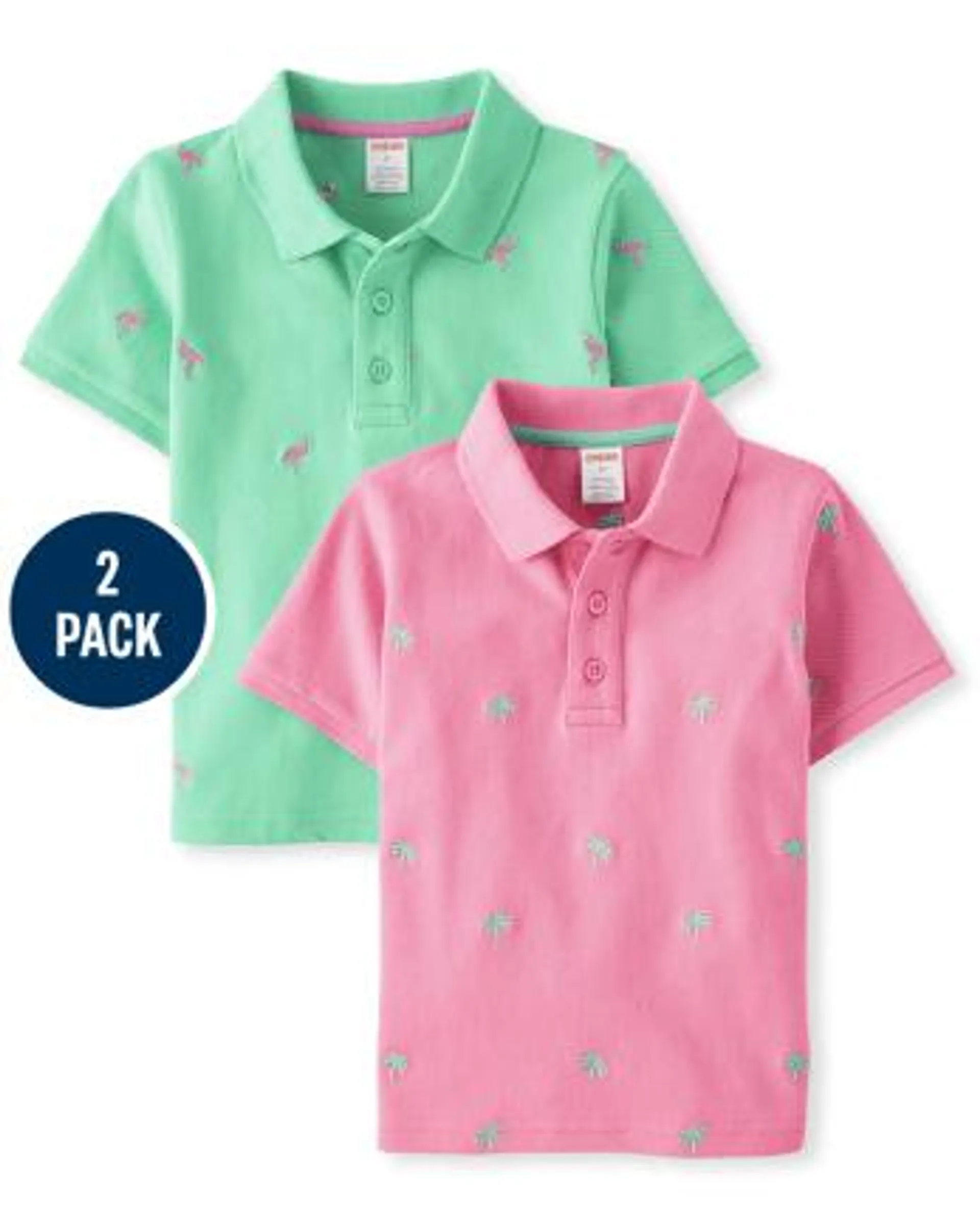 Boys Embroidered Palm Tree Flamingo Polo 2-Pack - Seaside Palms - multi clr