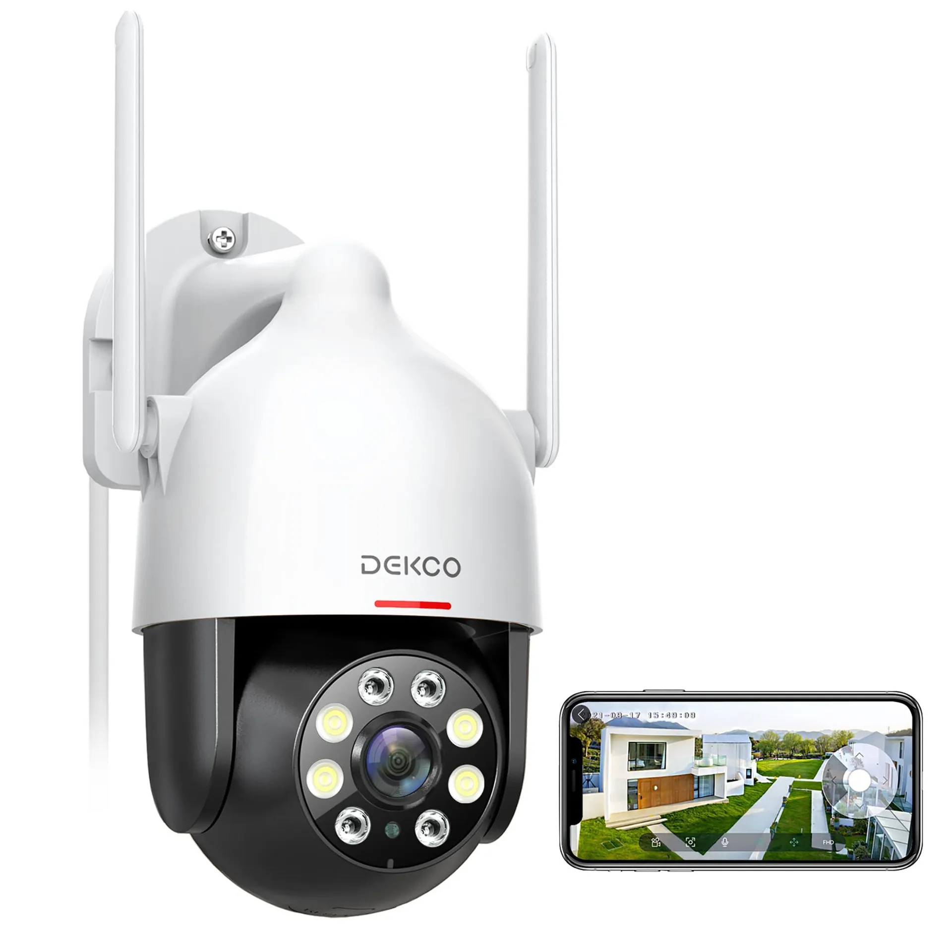 DEKcO 2K WiFi Surveillance Security camera OutdoorHomeDome, Pan-Tilt 360A View, 3MP, Motion Detection and Siren, 2-Way Audio,Ful