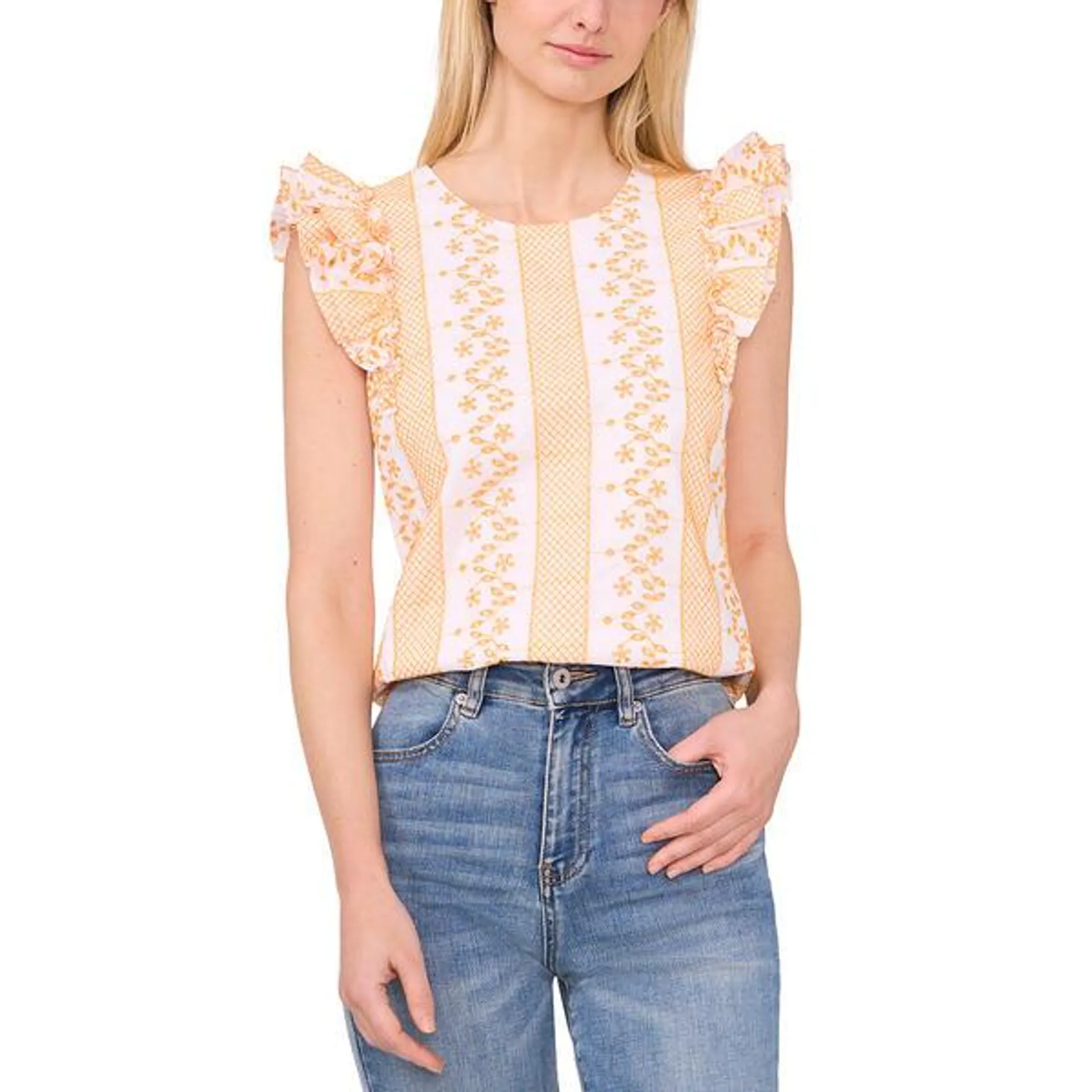 Womens Cece Ruffle Trim Sleeve Stripe Embroidered Blouse