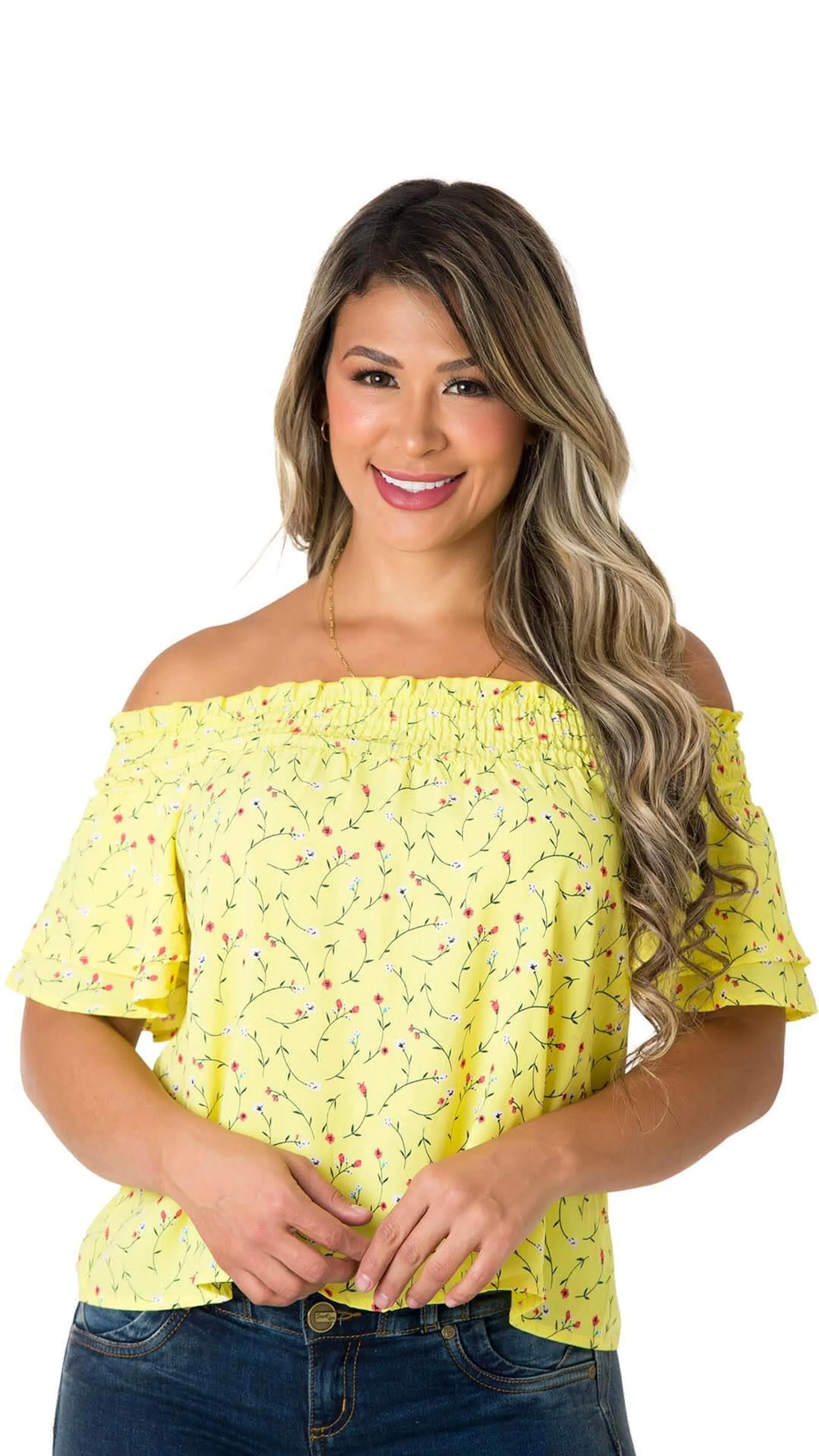 Blusa Floral Con Hombros Descubiertos 2B4755B