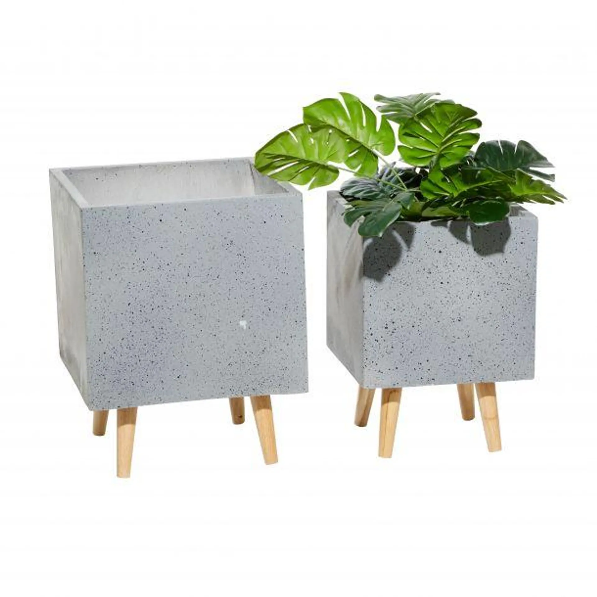 Set of 2 Grey MgO Contemporary Planter 16", 18"H