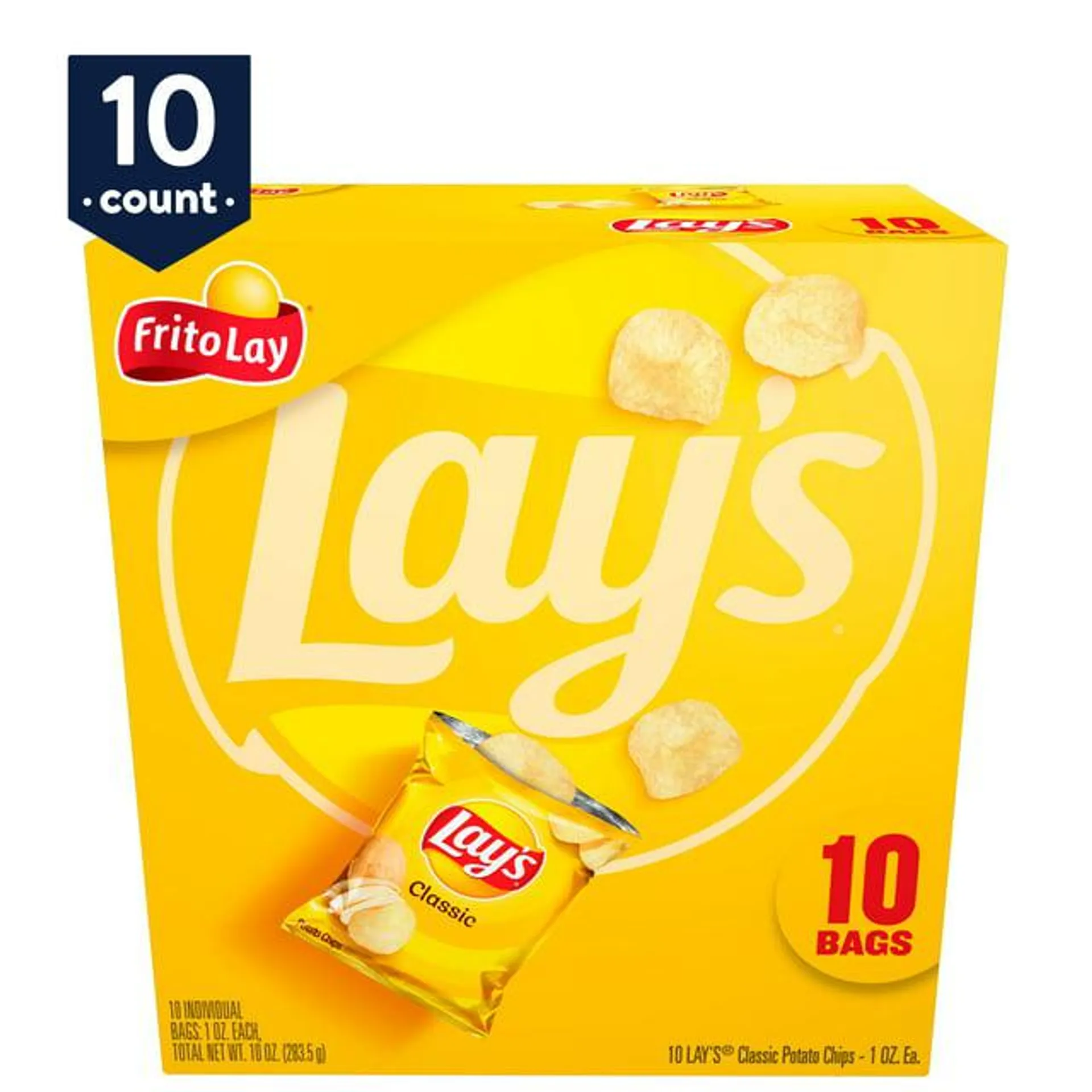 Lay's Classic Potato Snack Chips, 1 oz Bags, 10 Count Multipack