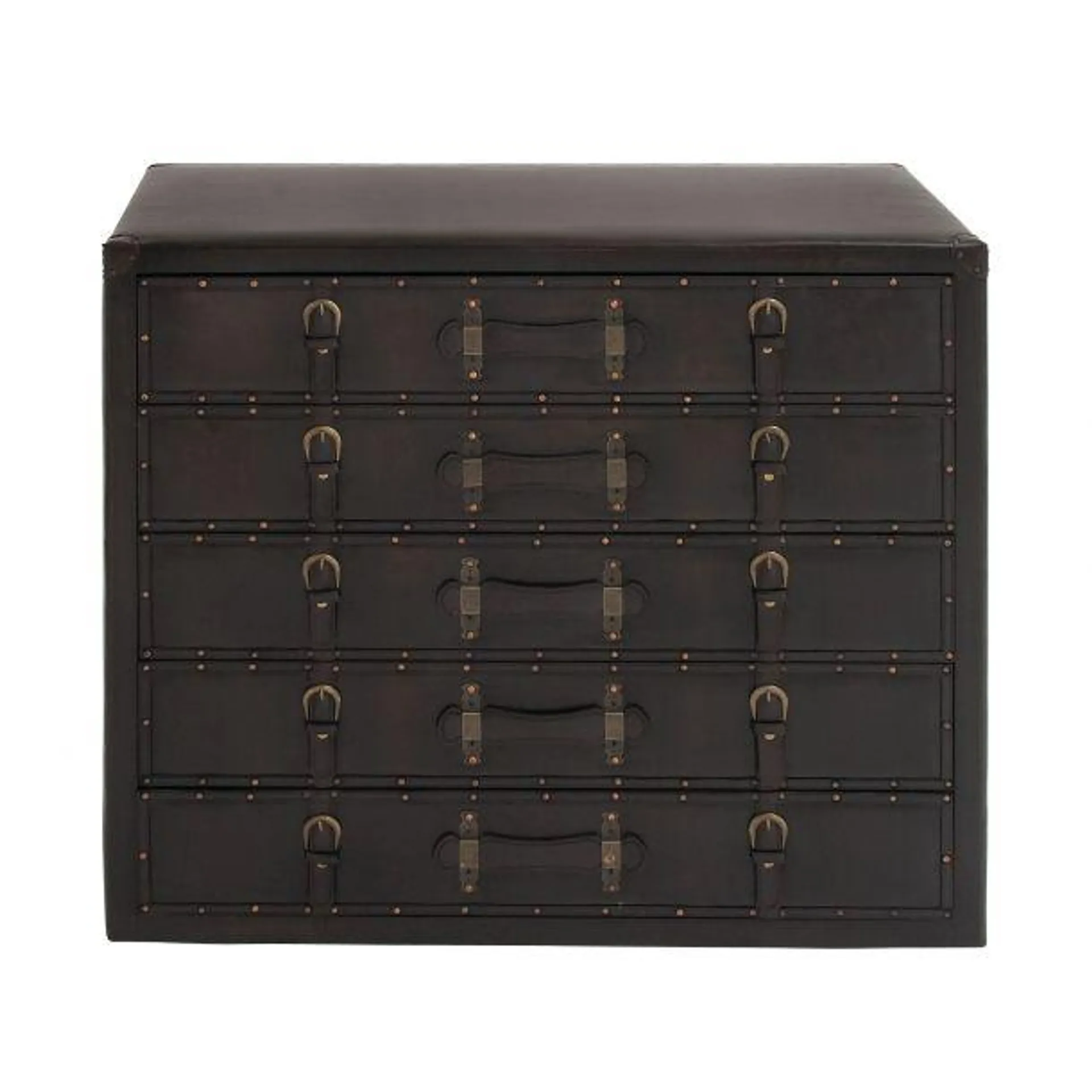 Black Faux Leather and Wood Traditional Chest, 32x36x16