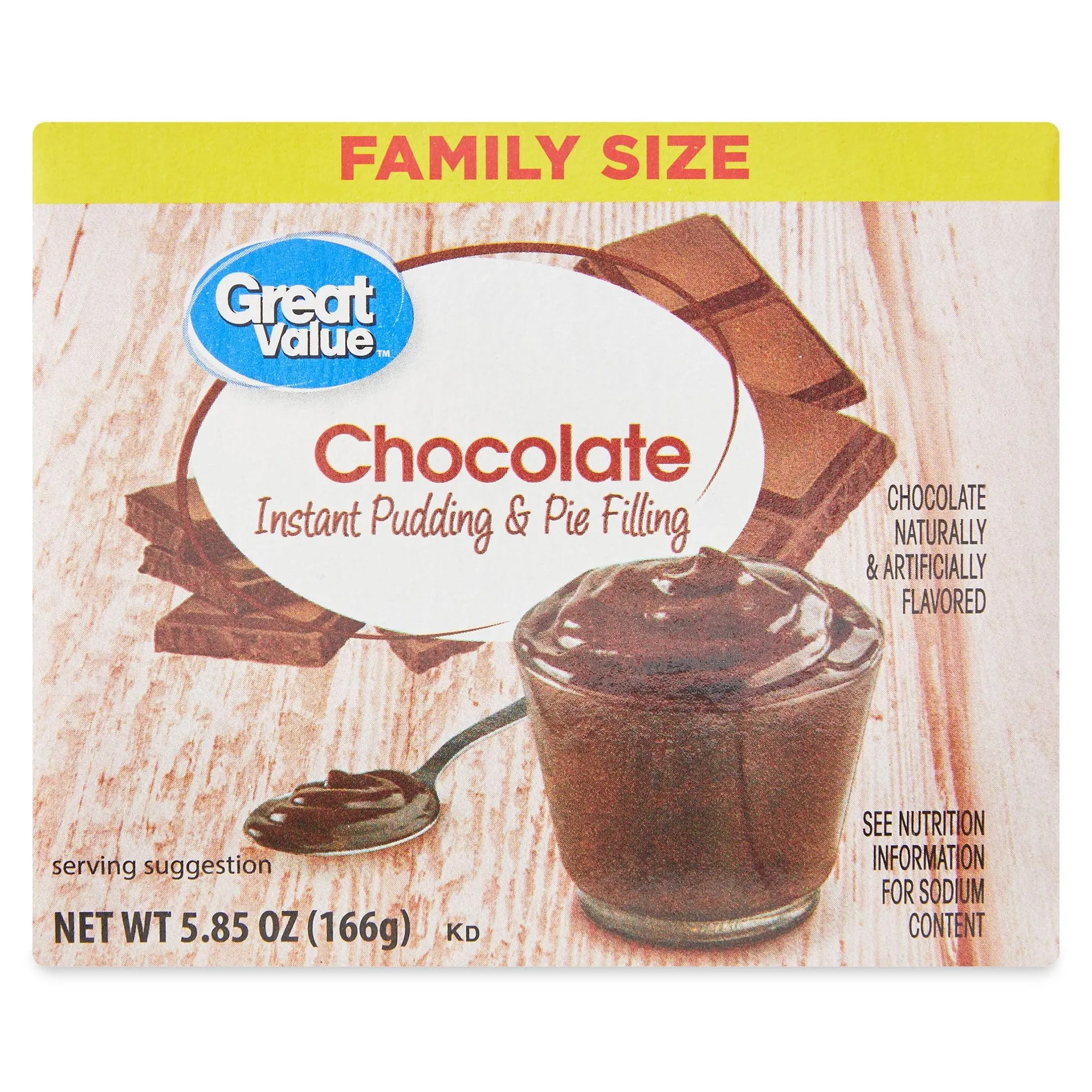 Great Value Brand Chocolate Family Size Instant Pudding & Pie Filling, 5.85 oz Carton