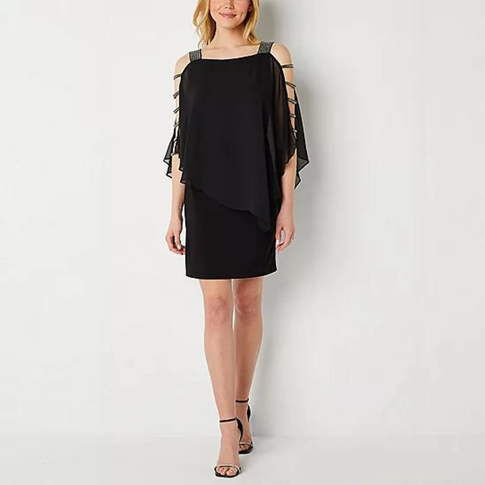 MSK 3/4 Sleeve Embellished Cape Sheath Dress