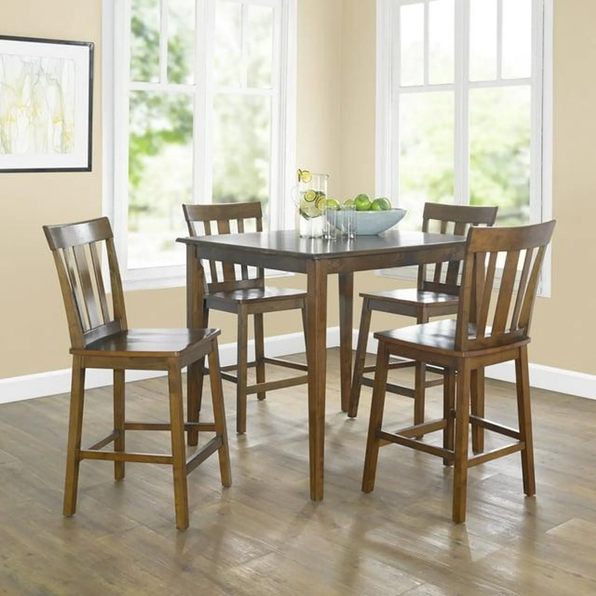 Mainstays 5 Piece Mission Counter Height Dining Set, Solid Wood, Cherry Color for Indoor