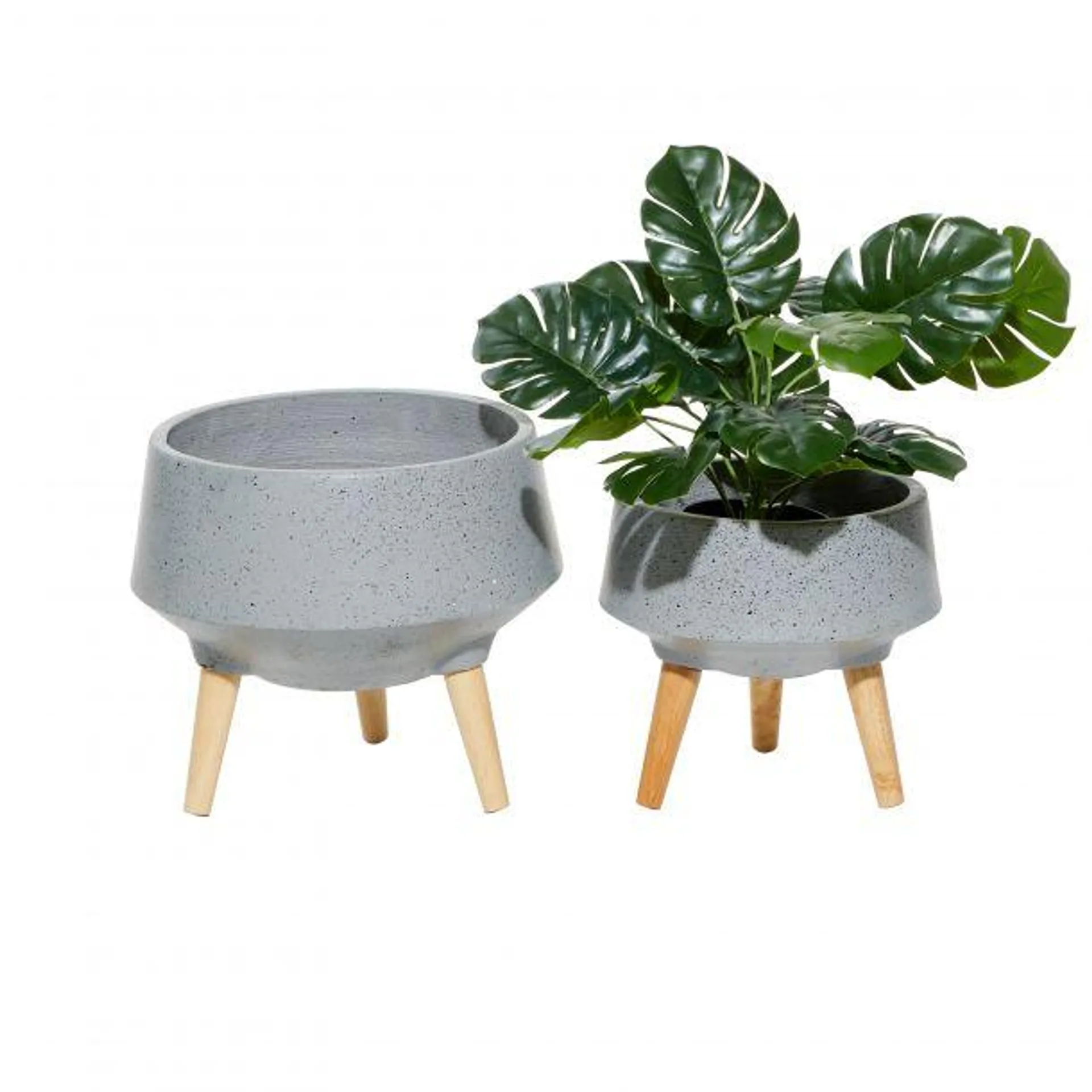 Set of 2 Grey MgO Contemporary Planter 12", 10"H