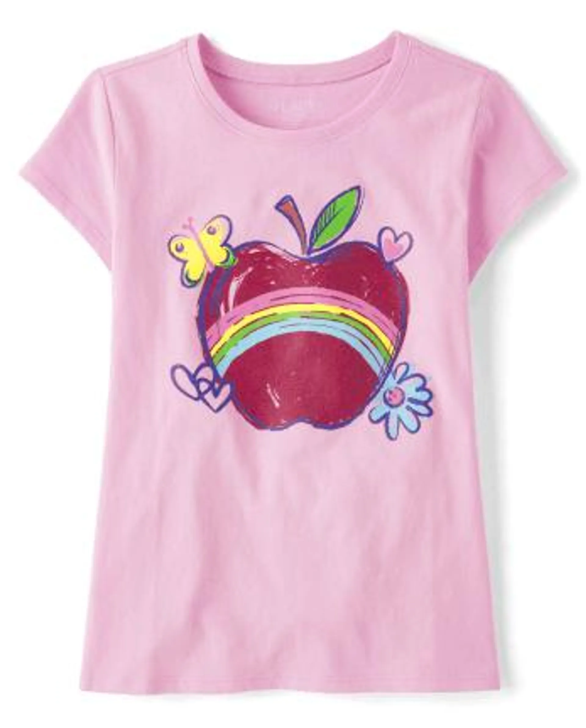 Girls Apple Rainbow Graphic Tee - luau