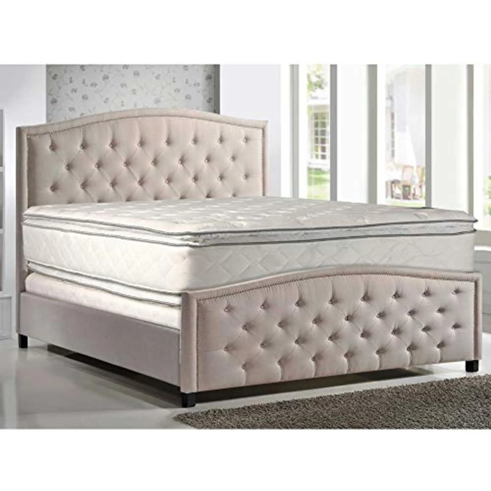 Mattress Solution Medium Plush Double Sided Pillowtop Innerspring Fully Assembled Mattress and 8" Wood Box Spring/Foundation Set