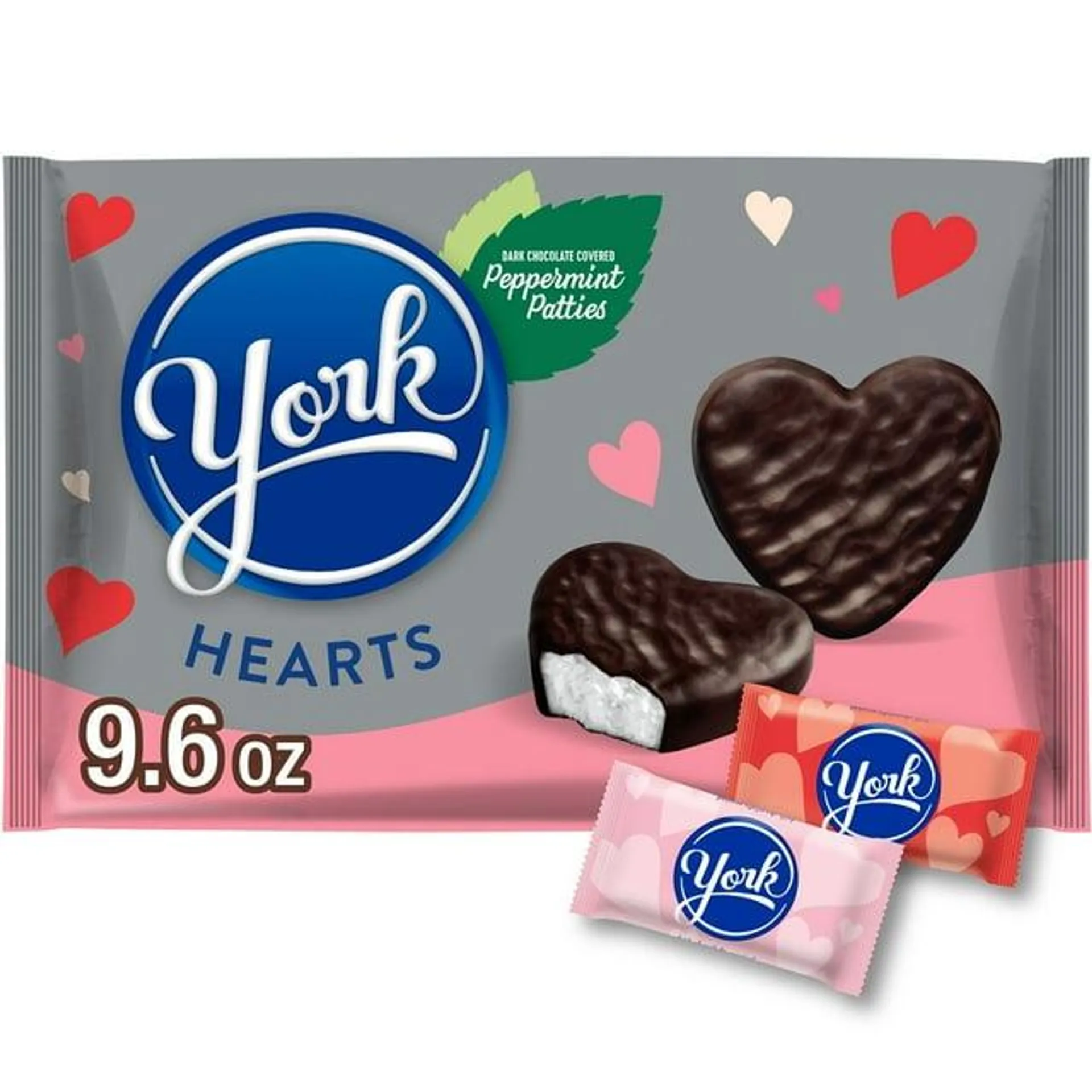 York Dark Chocolate Peppermint Patties Hearts Valentine's Candy, Bag 9.6 oz