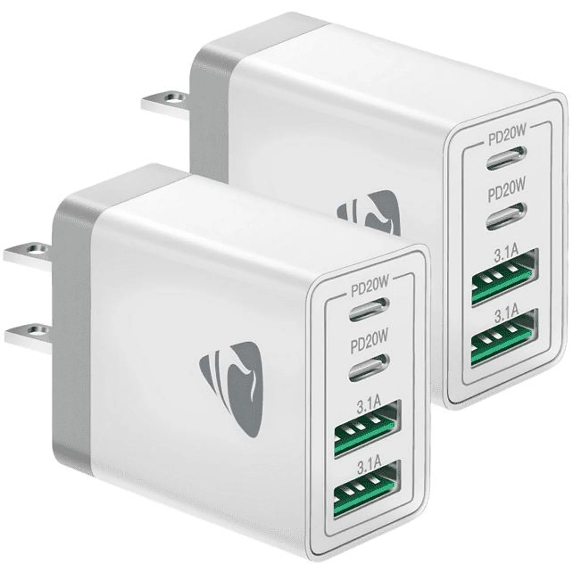 Aioneus USB C Charger Adapter 40W Multi Port Wall Charger Block Fast Charging Box for iPhone 15/16 Samsung, White (2 Pack)