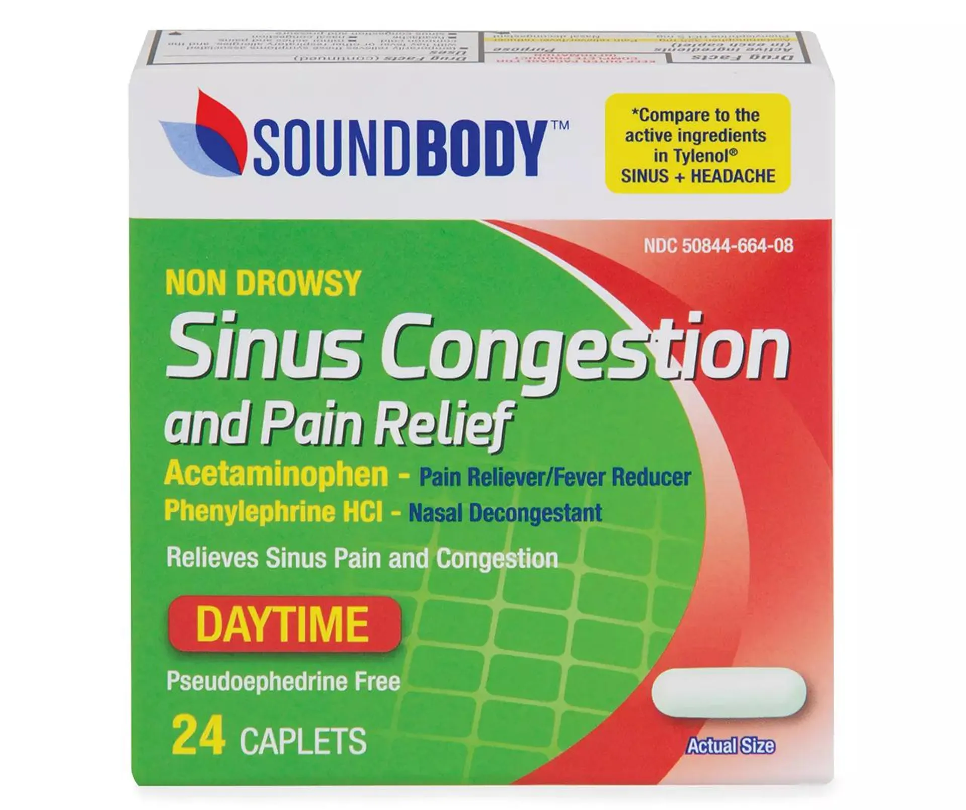 Non-Drowsy Daytime Sinus Congestion & Pain Relief Caplets, 24-Count