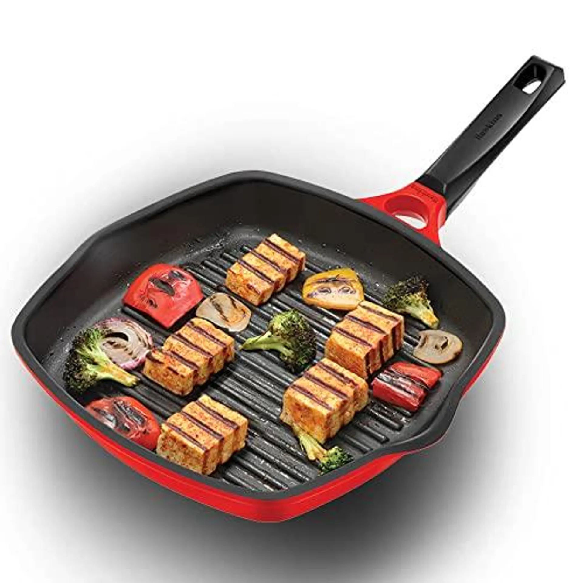 Hawkins 30 cm grill Pan, Non Stick Die cast grilling Pan, Square grill Pan for gas Stove, ceramic coated Pan, Roast Pan, Red (Dc