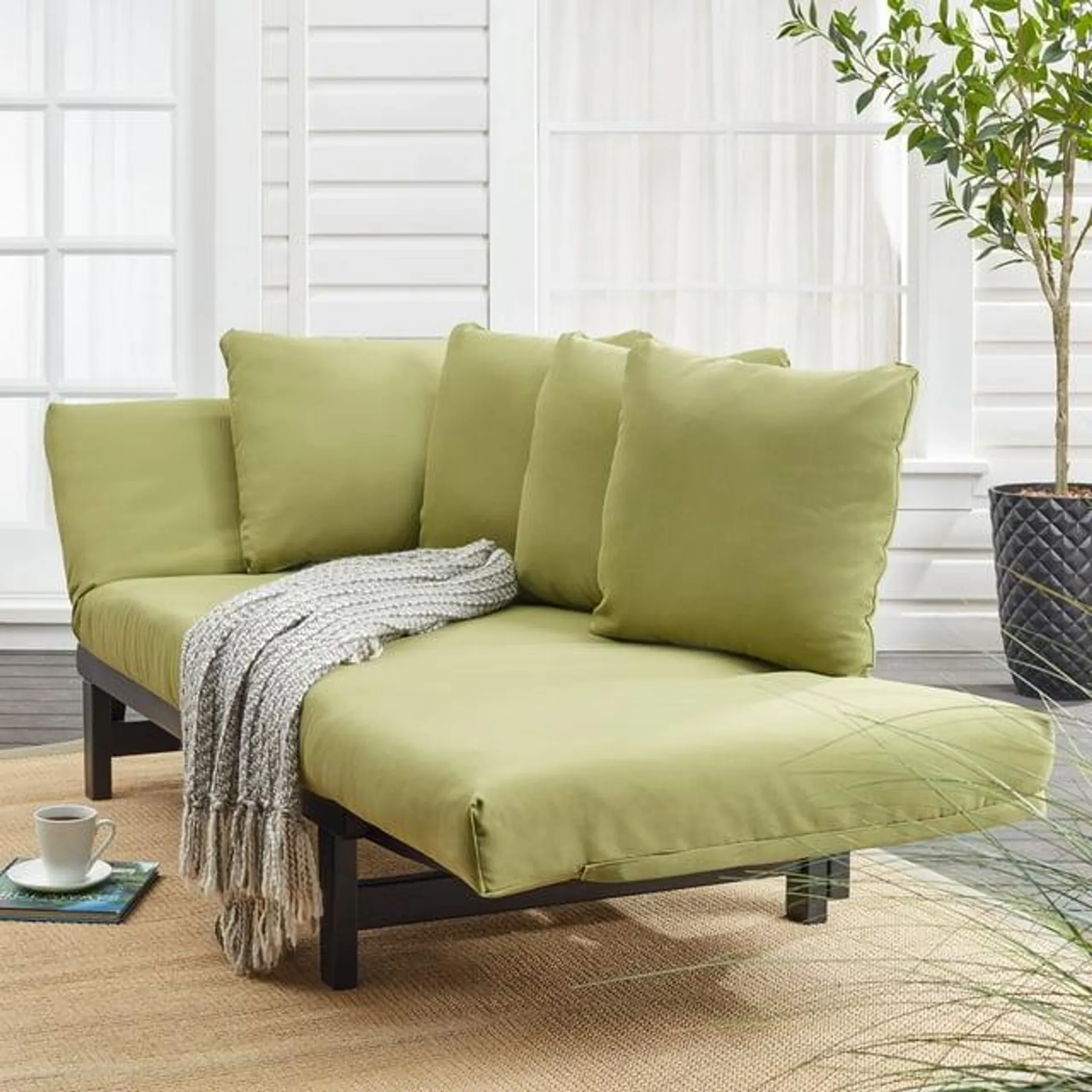 Better Homes & Gardens Delahey Convertible Studio Outdoor Daybed Sofa, Green Cushion