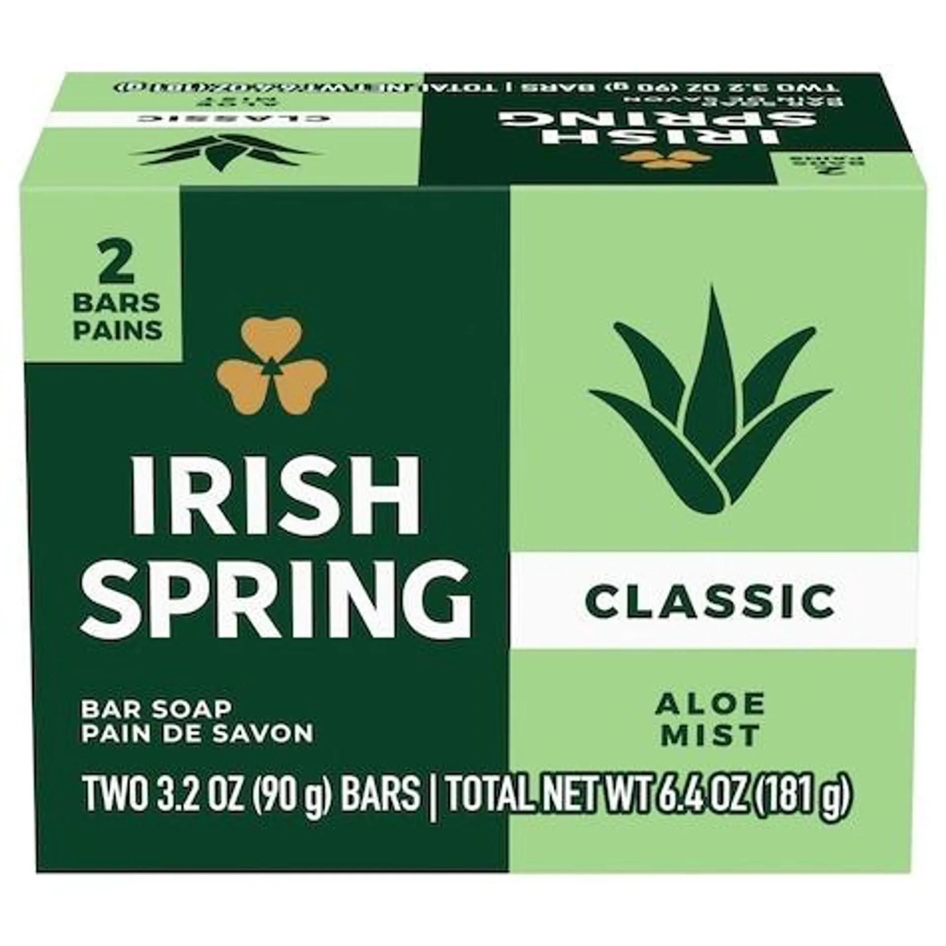 Irish Spring Aloe Mist Deodorant Bar Soap for Men, 3.2 Oz., 2 Pk.