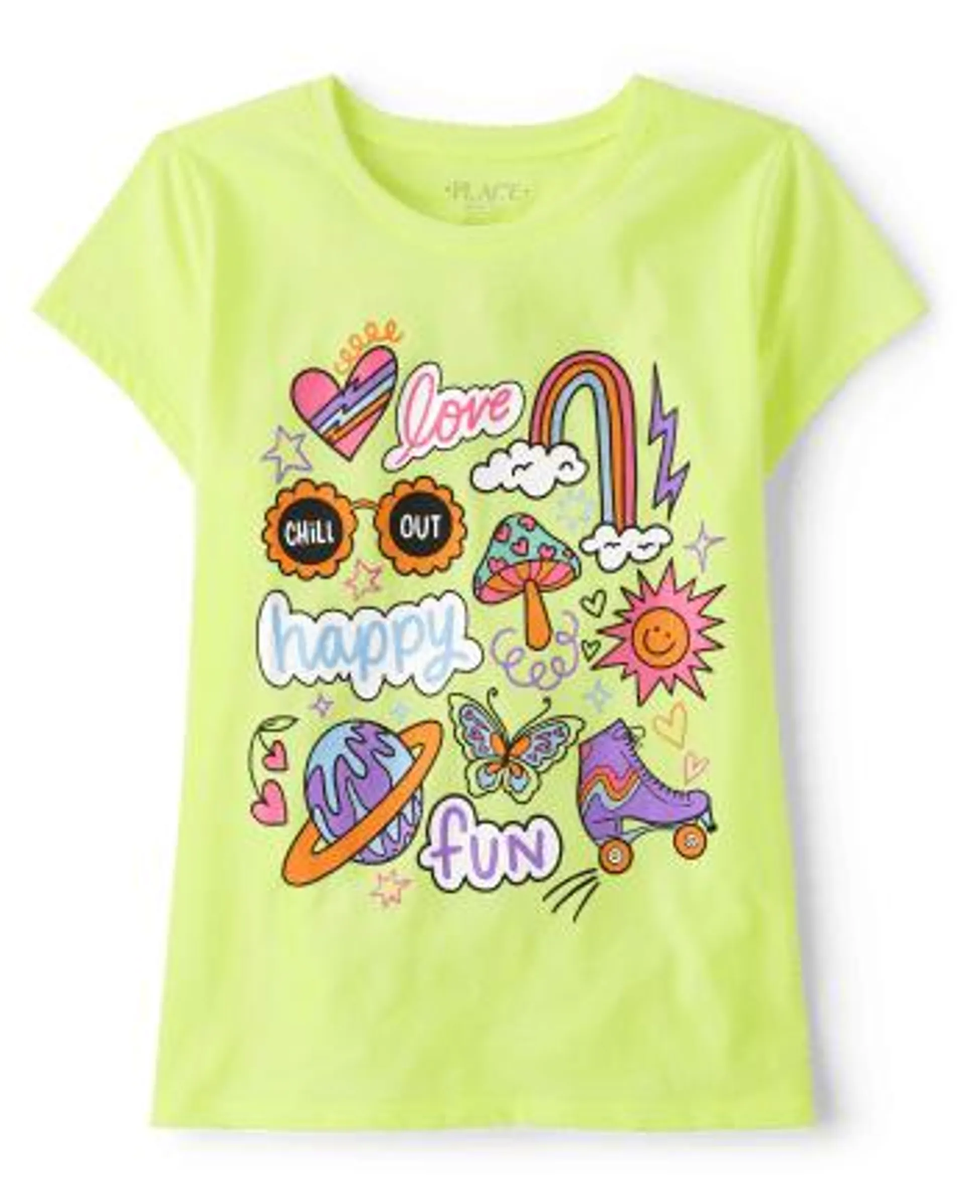 Girls Happy Icon Graphic Tee - s/d lime zest