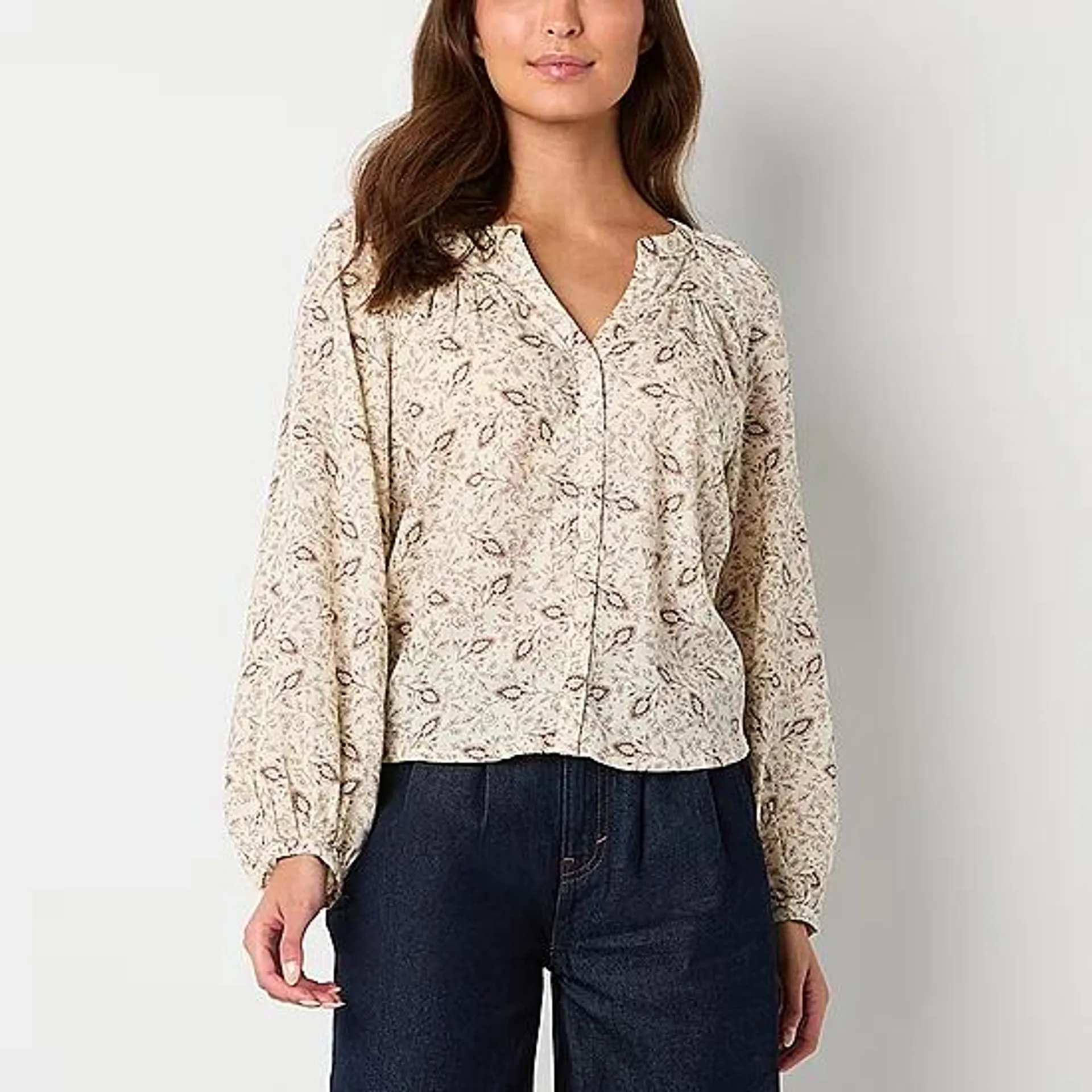 a.n.a Womens V Neck Long Sleeve Blouse