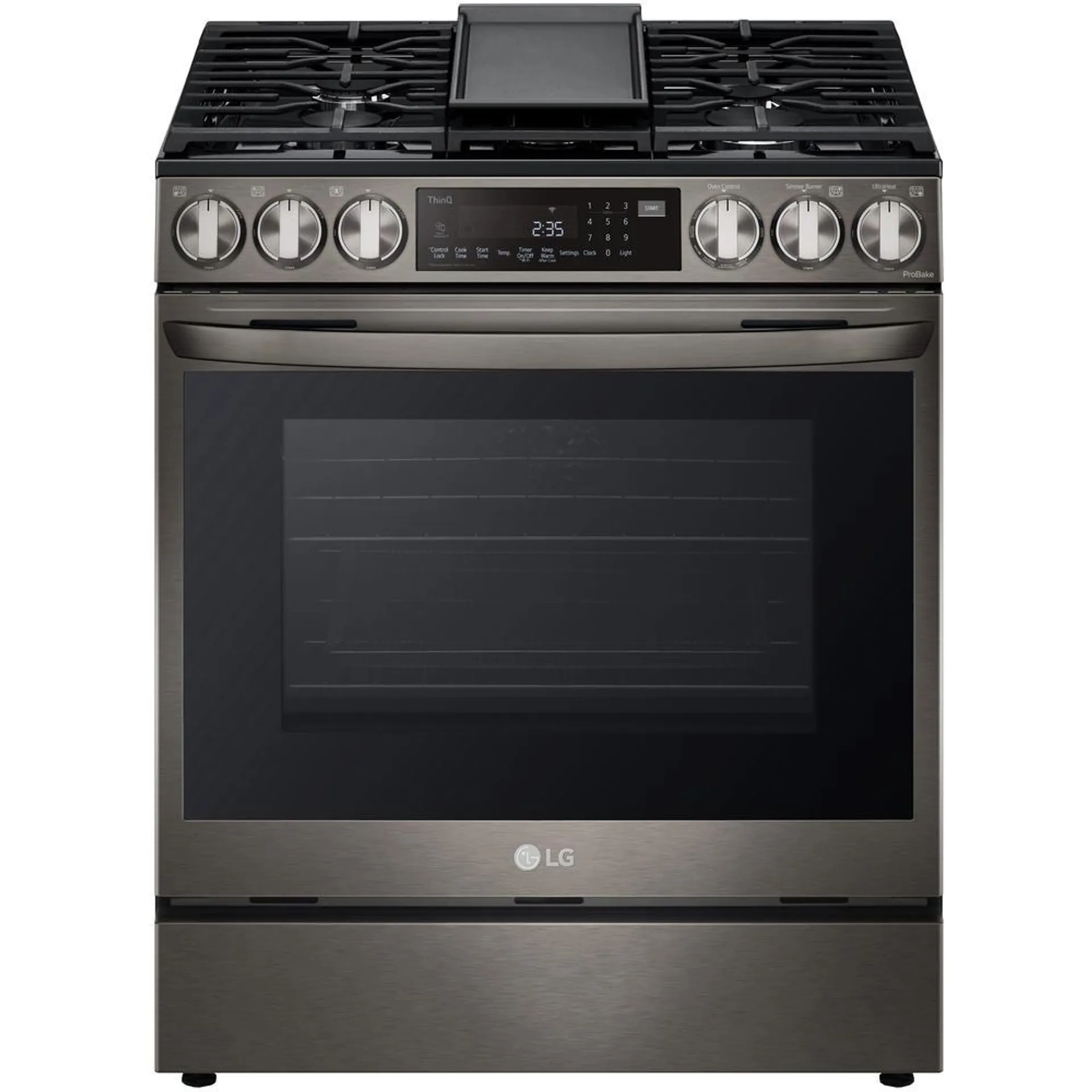 LG LSGL6335D 6.3 cu. ft. Smart Wi-Fi Enabled InstaView® Gas Slide-In Range with Air Fry – PrintProof™ Black Stainless Steel