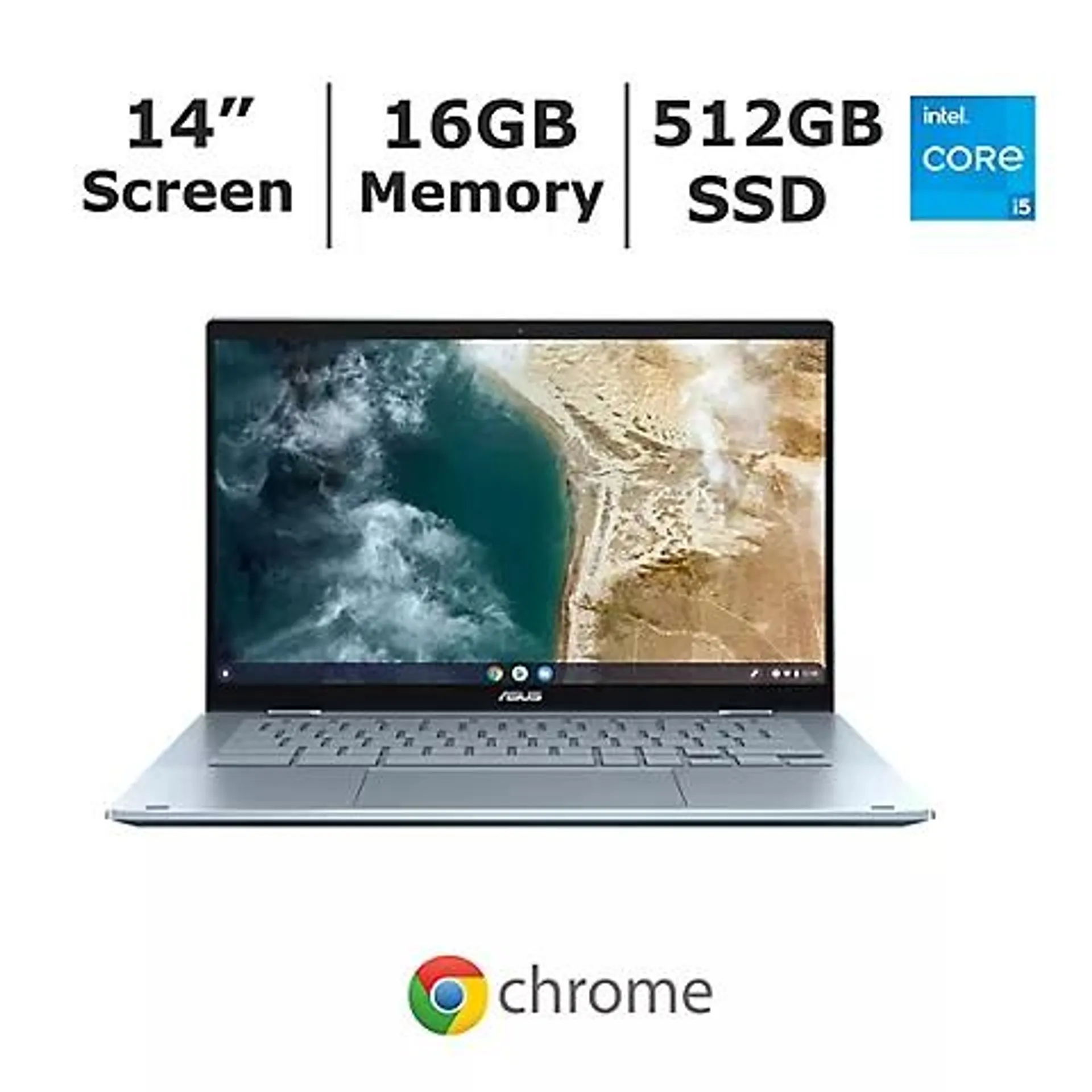 ASUS Chromebook Flip CX5, 14" Touchscreen FHD Laptop, Intel Core i5-1130G7 Processor, 16GB RAM, 512GB SSD