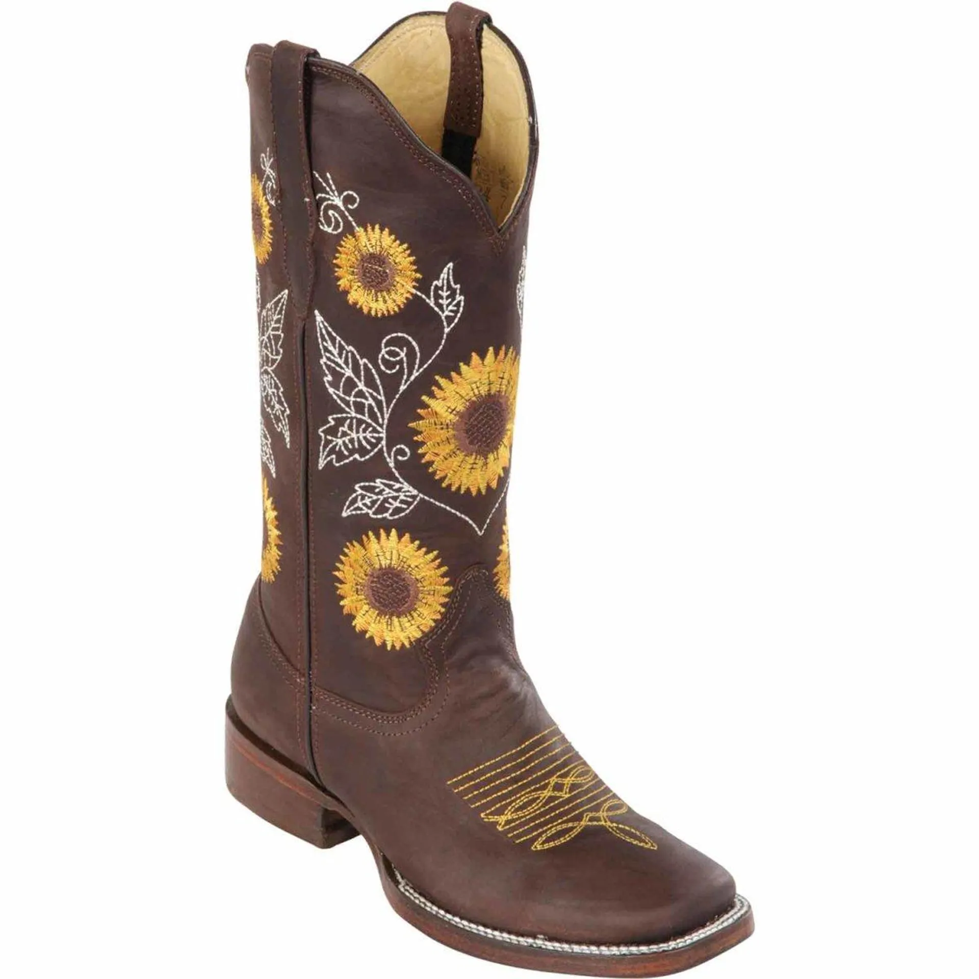 Botas Altas de Cuero con Girasoles para Mujer en Horma Rodeo Q322G6294