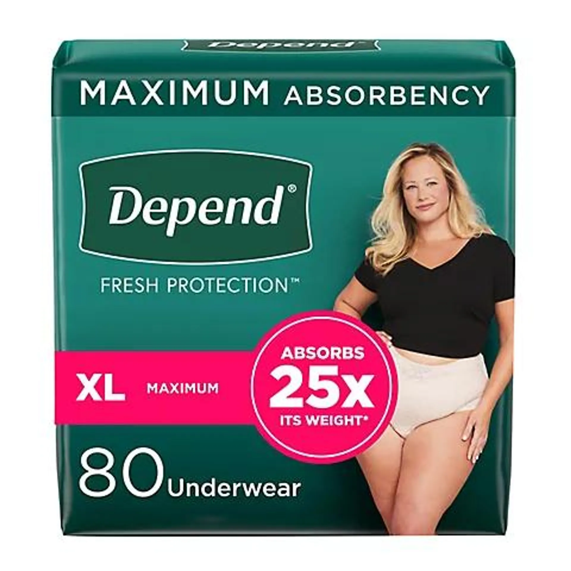 Depend Fresh Protection Adult Incontinence Underwear for Women, Extra-Large - Blush, 80 ct.