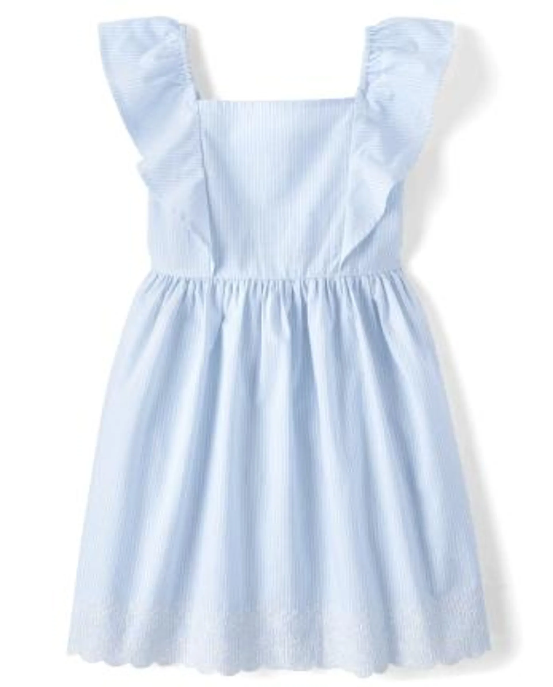 Girls Pinstripe Eyelet Poplin Fit And Flare Dress - blue