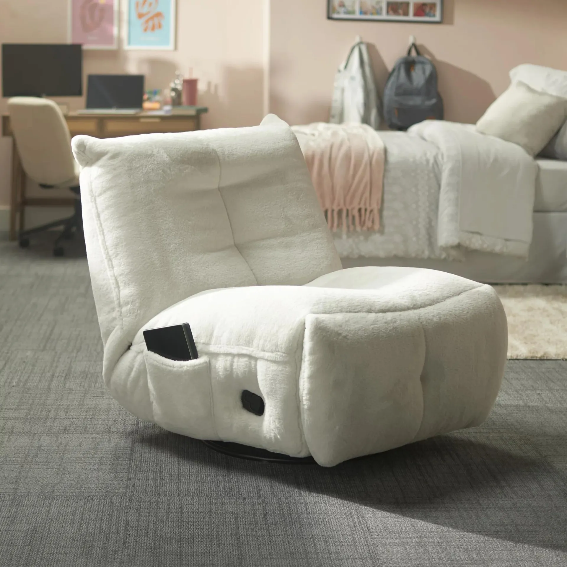 Badgley Fabric Swivel Recliner - White