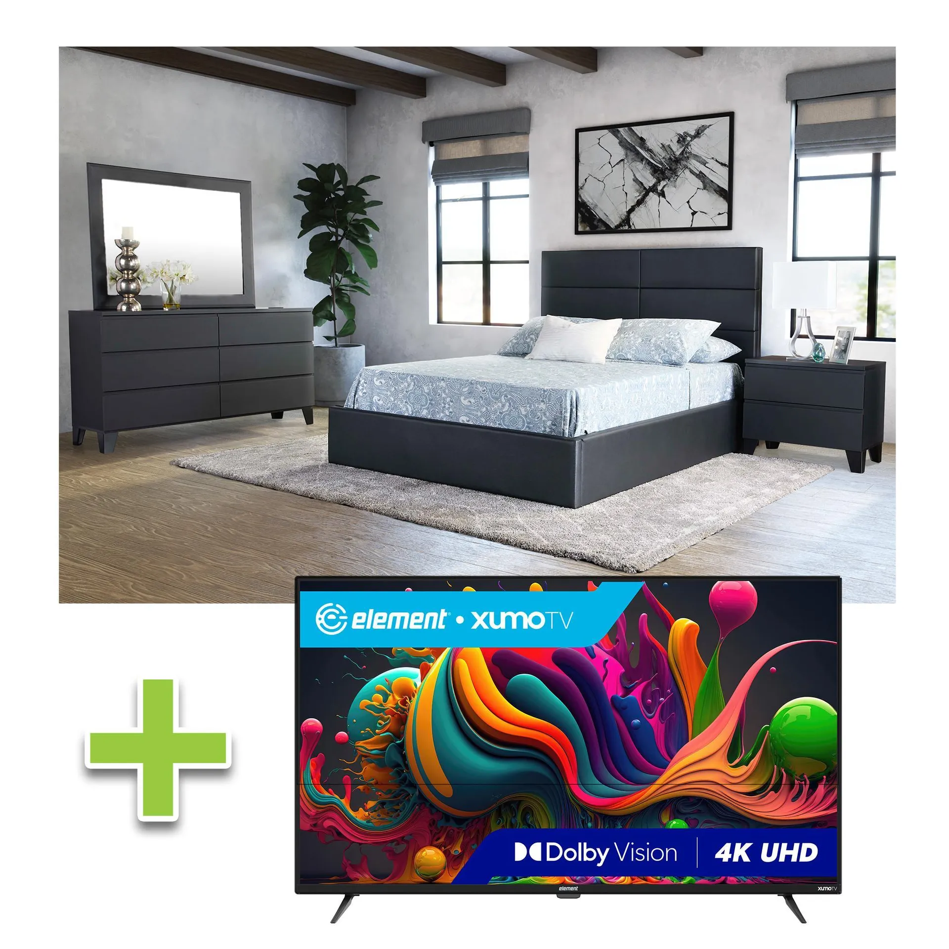 6 - Juego de dormitorio Piece Metrica Queen con Element 50 " Televisor inteligente 4K UHD Xumo