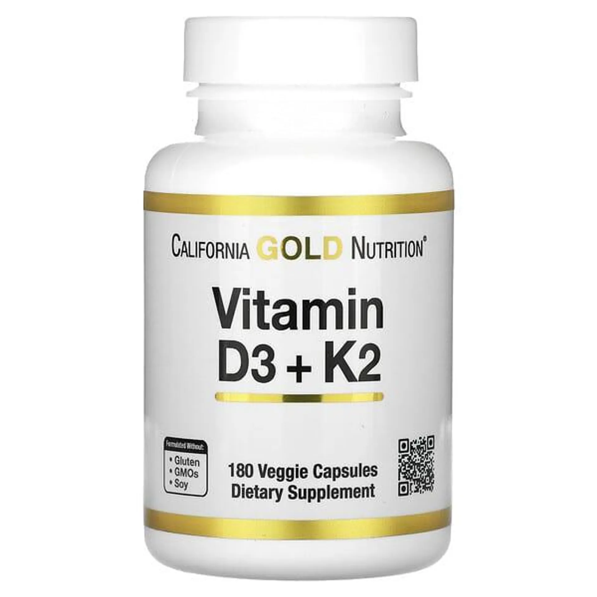 California Gold Nutrition, Vitamin D3 + K2, 180 Veggie Capsules