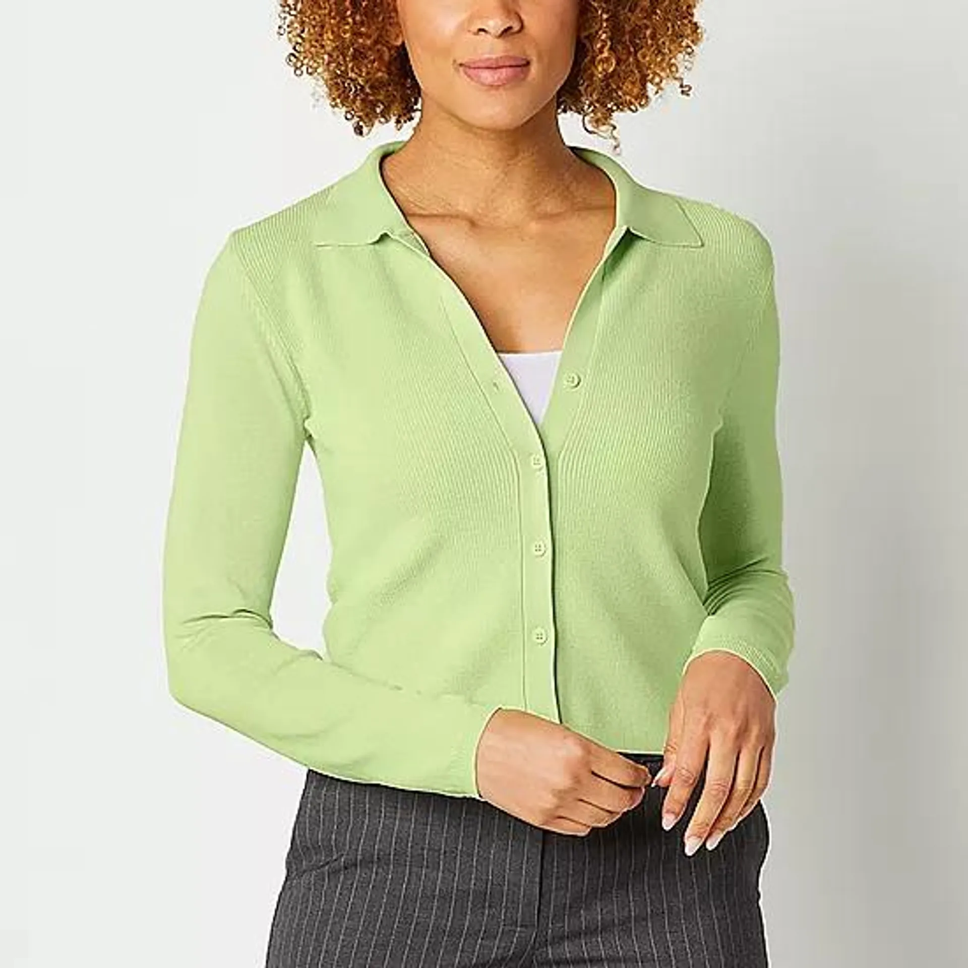 Worthington Womens Long Sleeve Button Cardigan