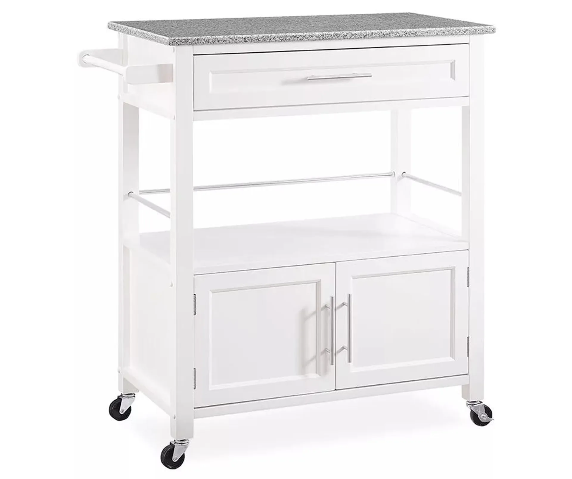 White Double Door Kitchen Cart with Granite Top