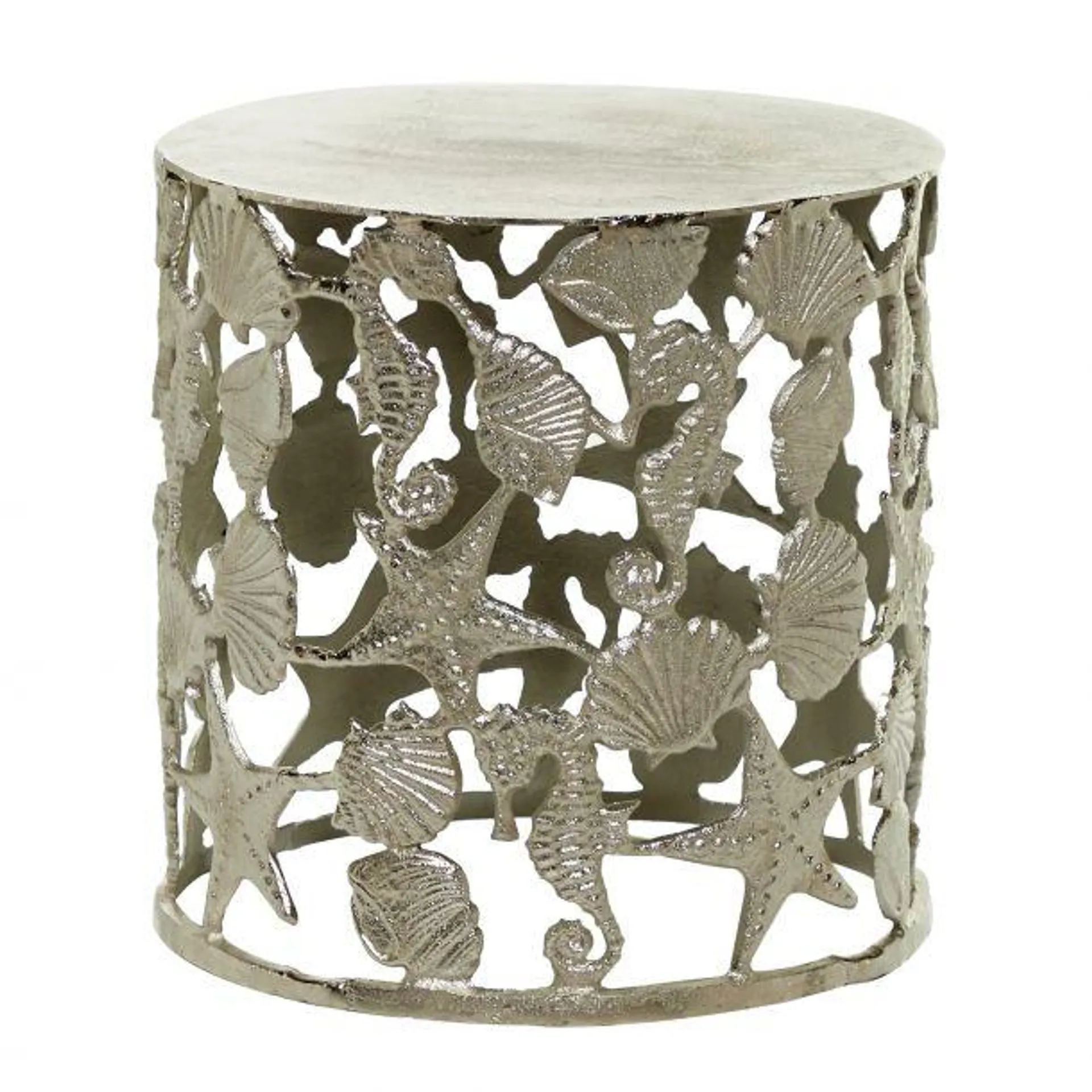 Coastal 18" Round Accent Table with Aluminum Sea Life by Marisol + Daisy - Silver