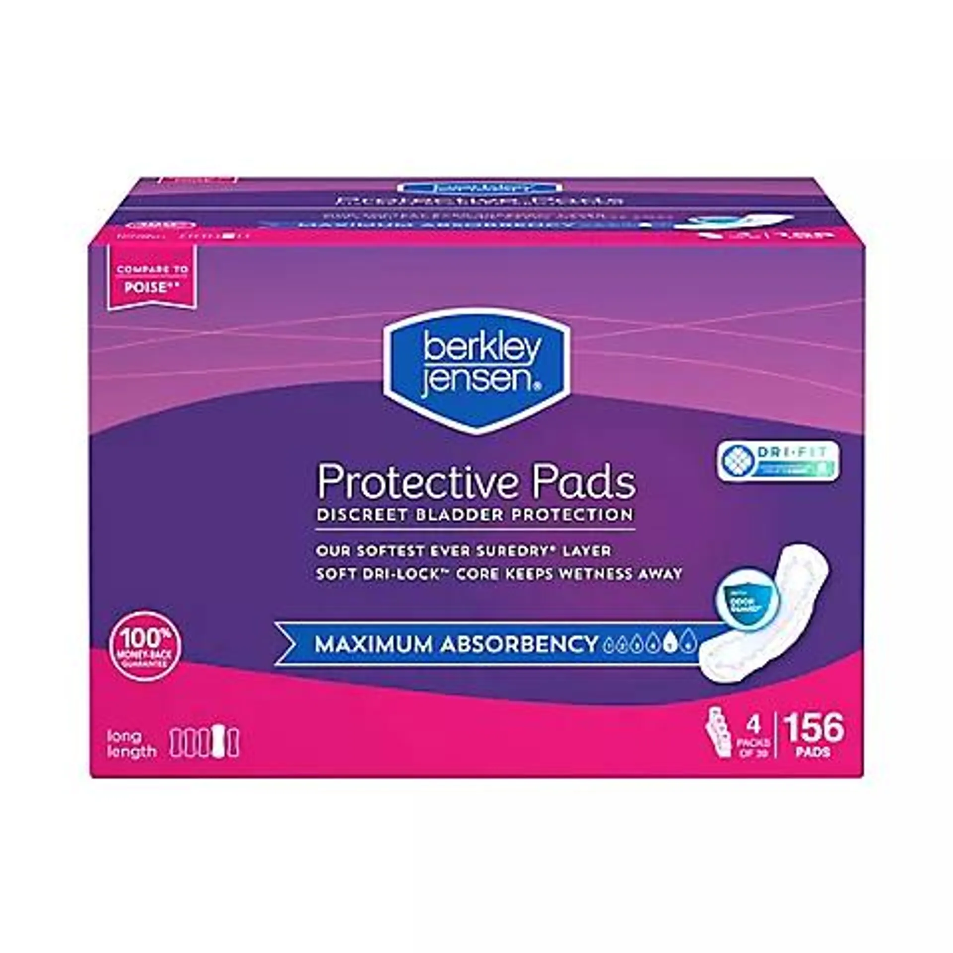 Berkley Jensen Incontinence and Post Partum Bladder Control Pad, Maximum Absorbency, 156 ct.