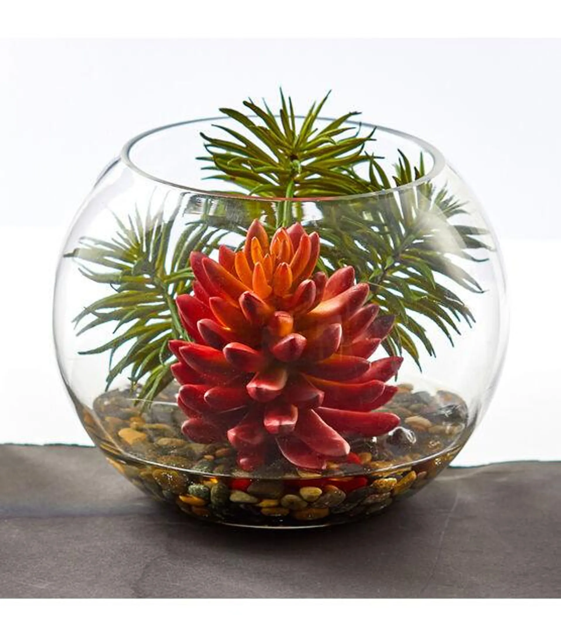 Nearly Natural 8" Succulent Artificial Plant in Round Vase